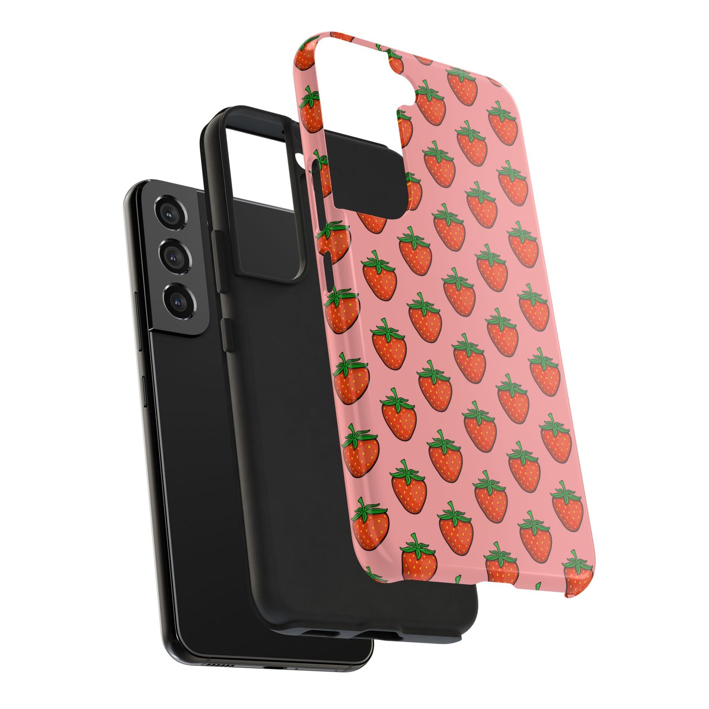 Strawberry Pattern Tough Phone Case, Cute Pink Berry Fruit Strawberries Design Cell Phone Cases