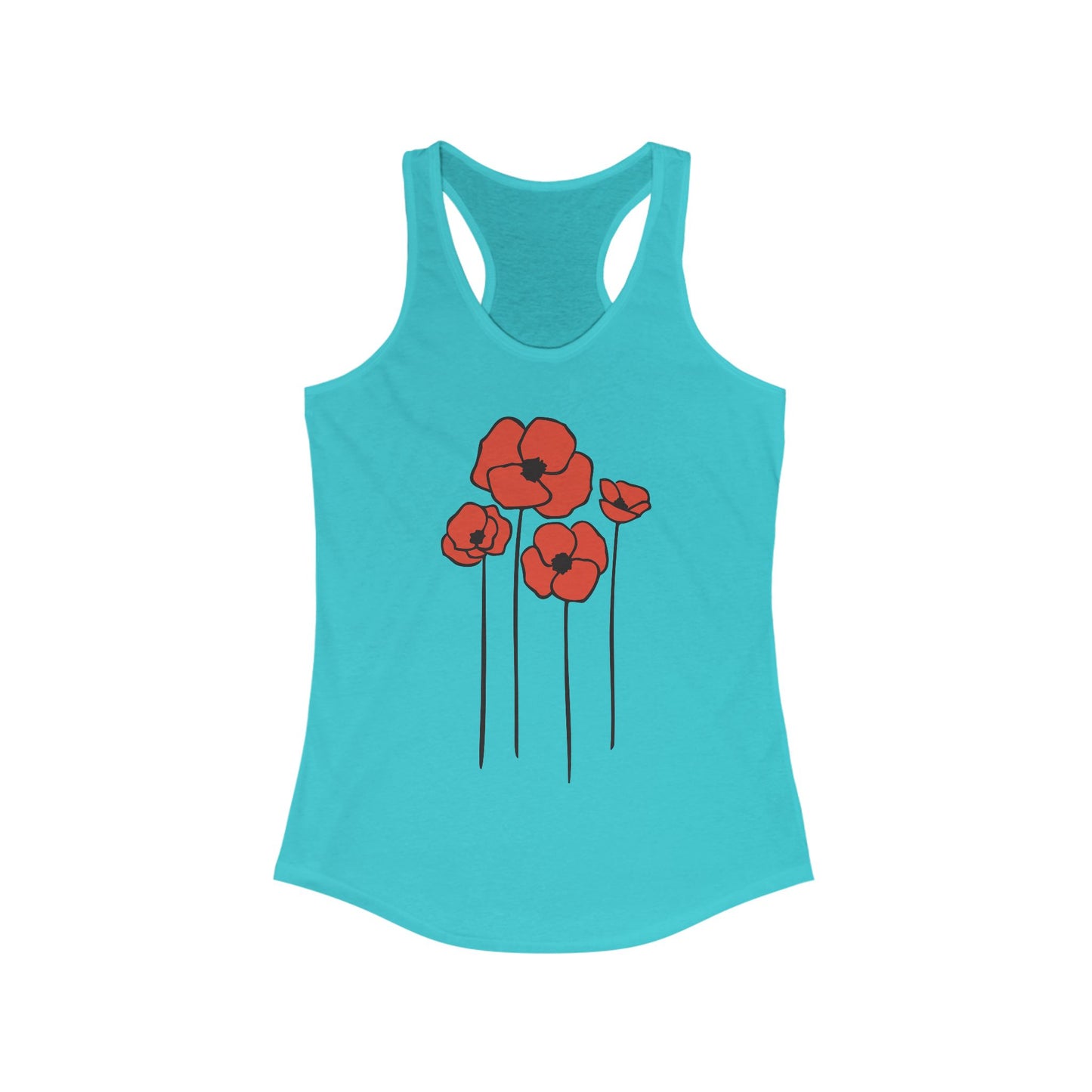 Poppies Women's Tank Top, Floral Sleeveless Shirt, Spring Flower Racerback Tee, Red Poppy Flowers Tank, Ladies Nature Print Shirts