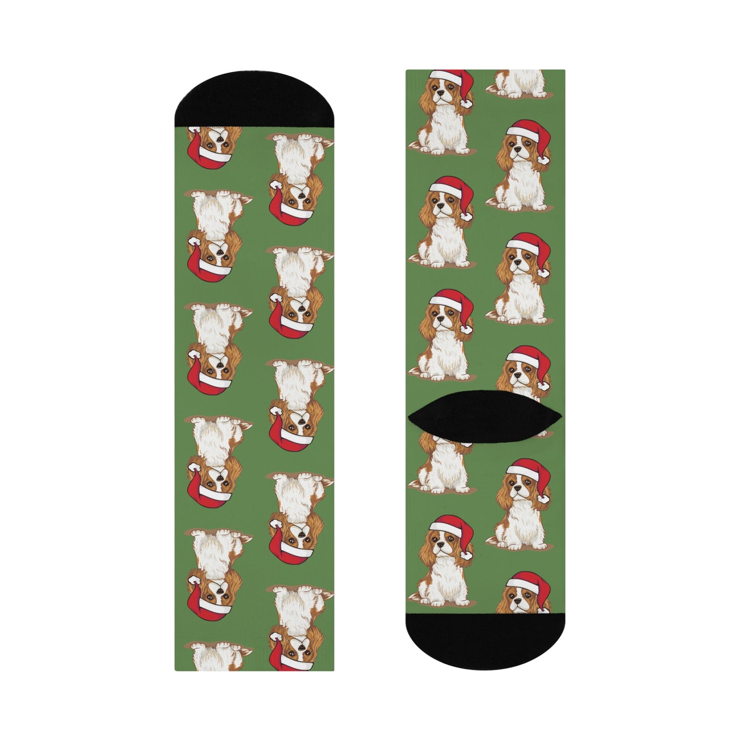 Cavalier King Charles Spaniel Dog Socks, Holiday Santa Dogs Crew Socks, Christmas Novelty Socks, Xmas Puppies Pattern