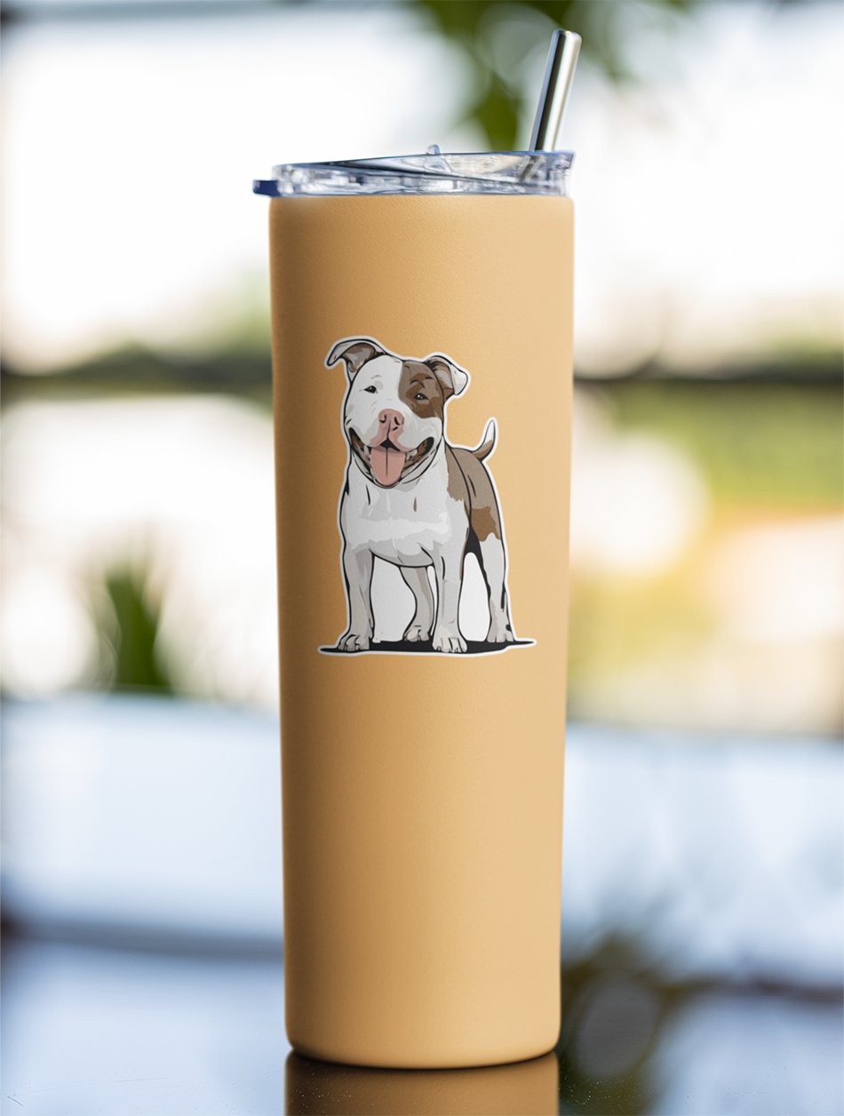 Pit Bull Terrier Dog Sticker - 3" Pitbull Vinyl Decal Stickers White & Brown Dogs Waterproof Pittie Decals