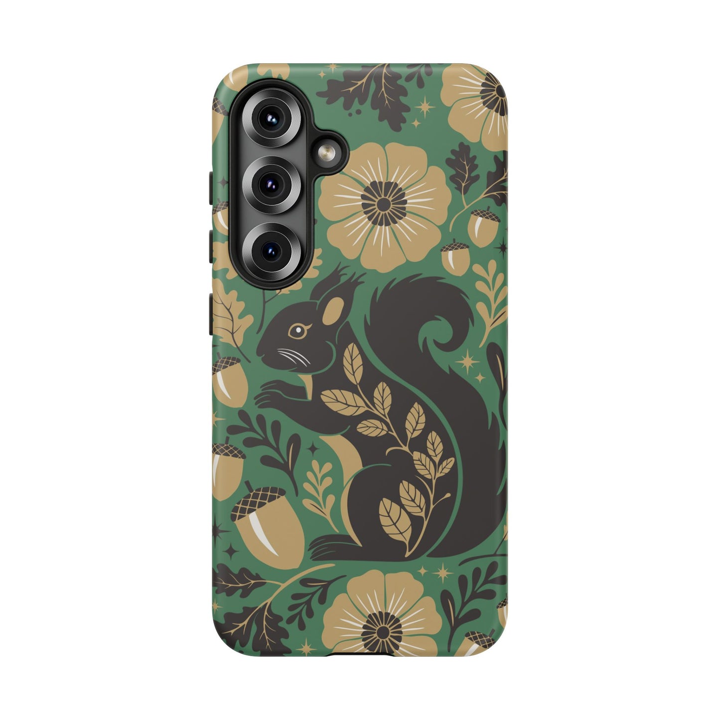 Green Squirrel Floral Pattern Cell Phone Case | Botanical Folk Art Acorn Leaves Design, Iphone Google Pixel Samsung Cases Matte Finish