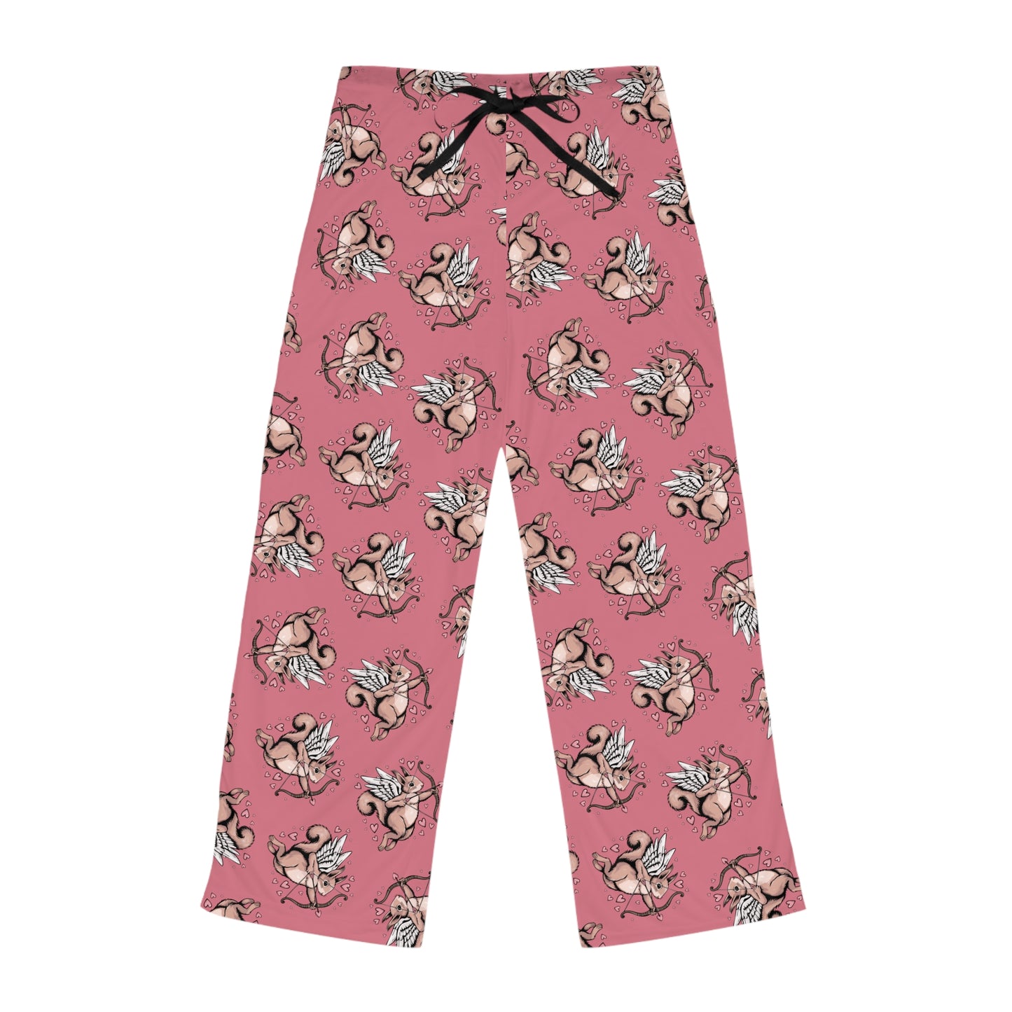Cupid Squirrel Valentine's Day Women's Pajama Pants, Holiday Valentine Cupid Arrow Squirrels Pink Drawstring Pajamas, Ladies Pajama Bottoms
