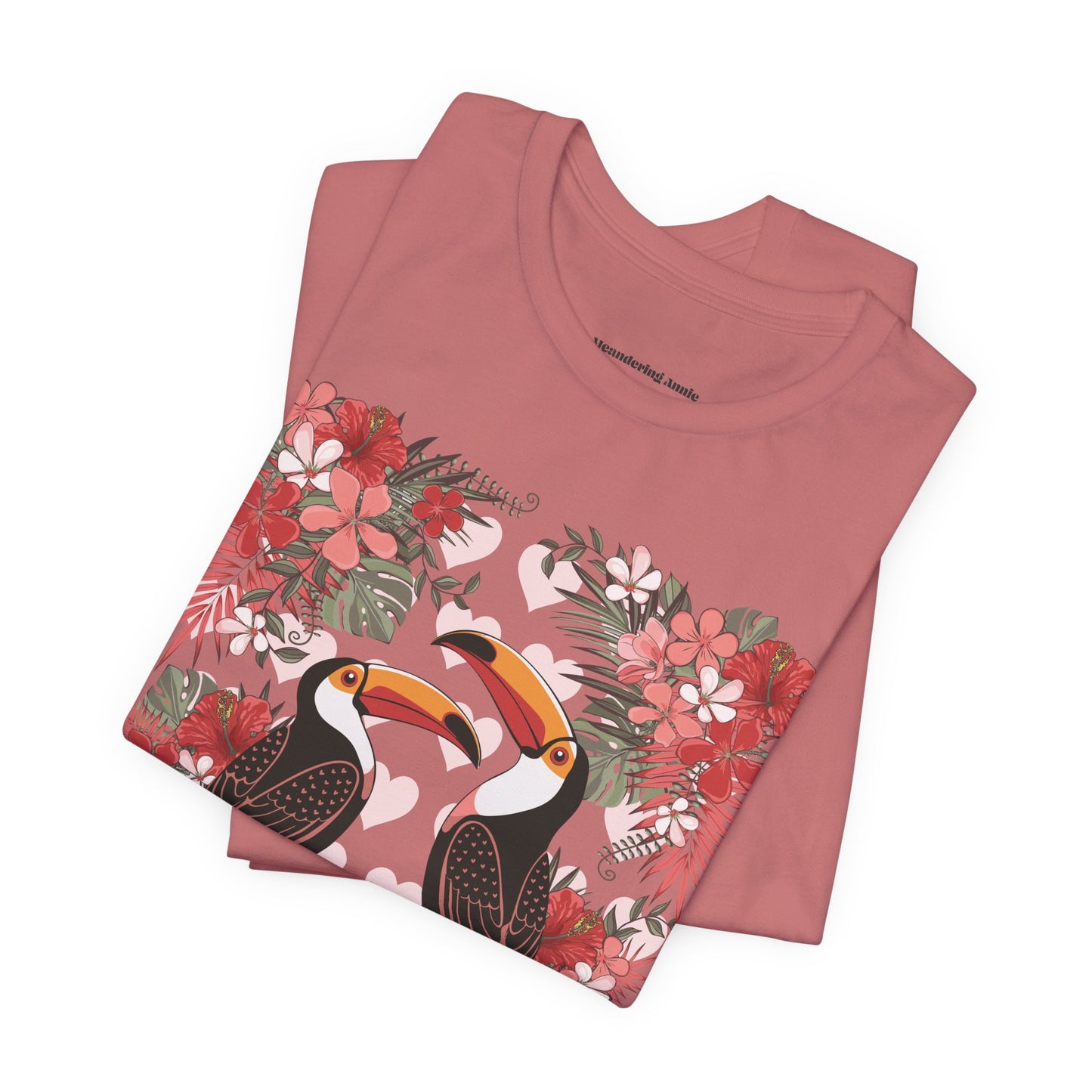 Toucan Tropical Love Birds T-shirt, Casual Summer Shirt, Gift for Bird Lovers, Vacation Wear, Floral Nature Inspired Tee