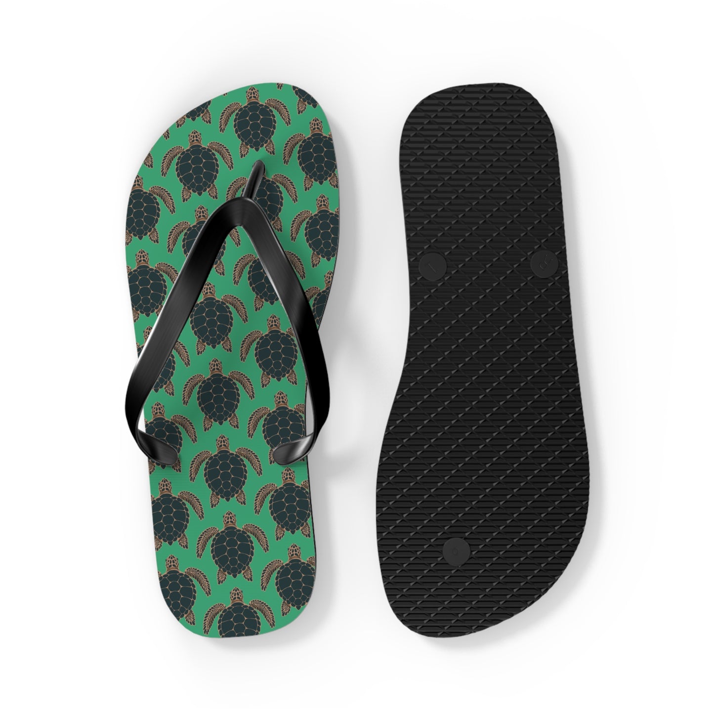 Sea Turtle Pattern Flip Flops | Tropical Green Turtles Beach Sandals, Summer Vacation Pool Attire Ocean Wildlife Nature Pattern