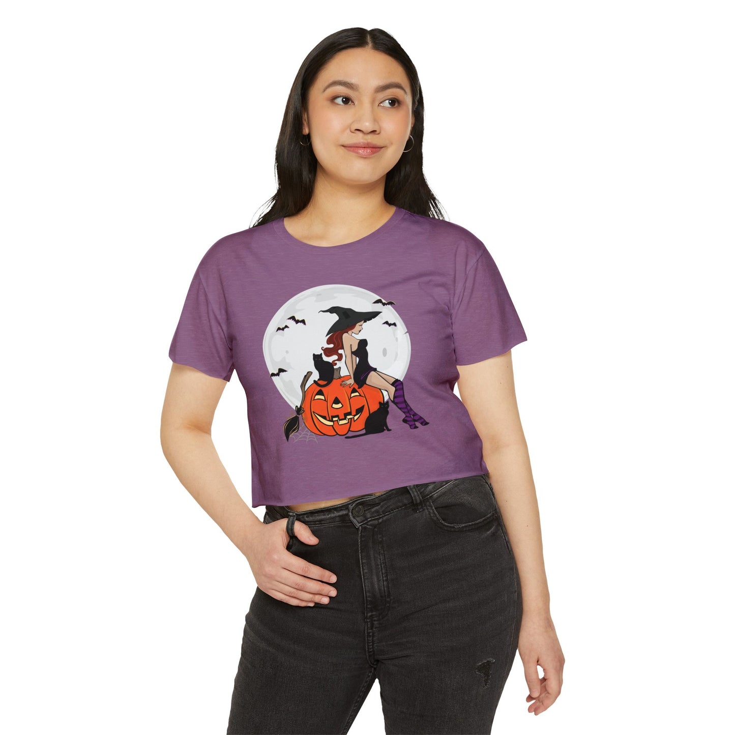 Pinup Witch Halloween Jack-O-Lantern Women's Festival Crop Top Wtichy Cropped T-shirt