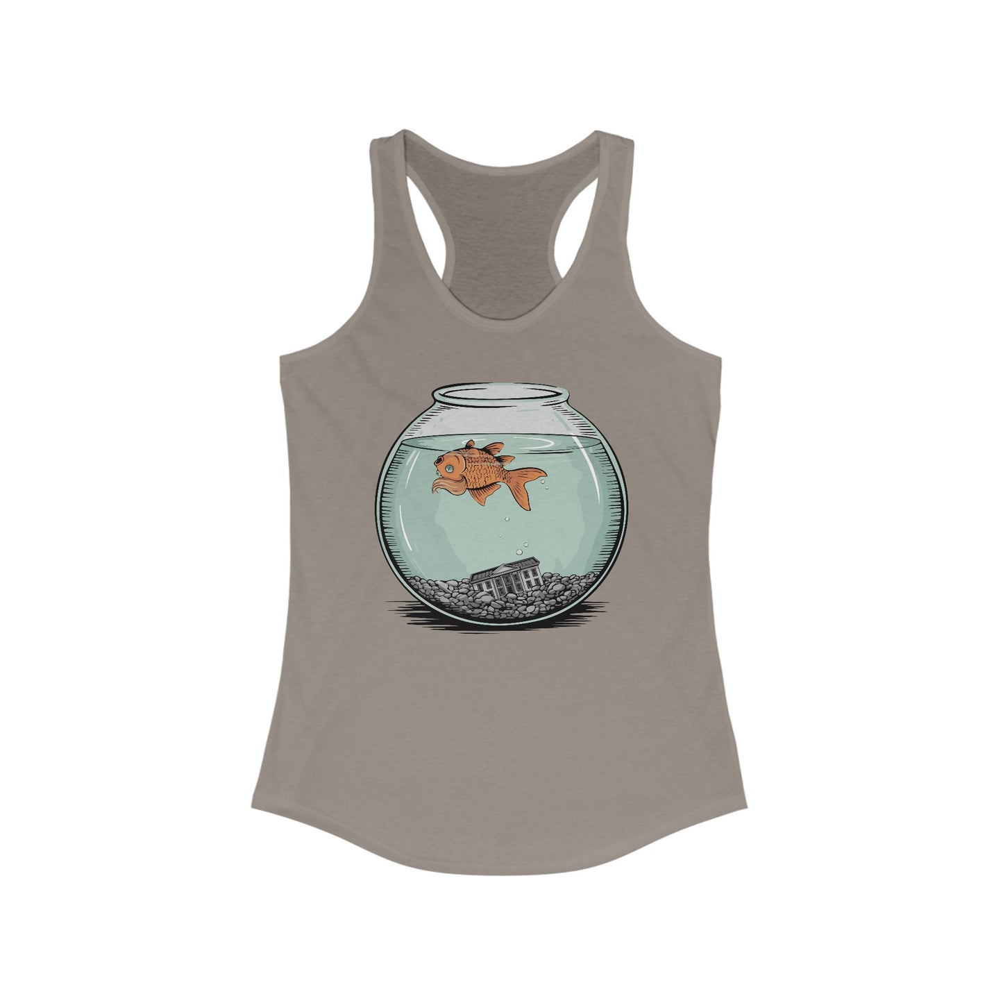 Dead Goldfish In A Fishbowl Tank Top, Funny Politics Women's Tops, Leftist Liberal Political Humor Shirts, Orange Fish Floating