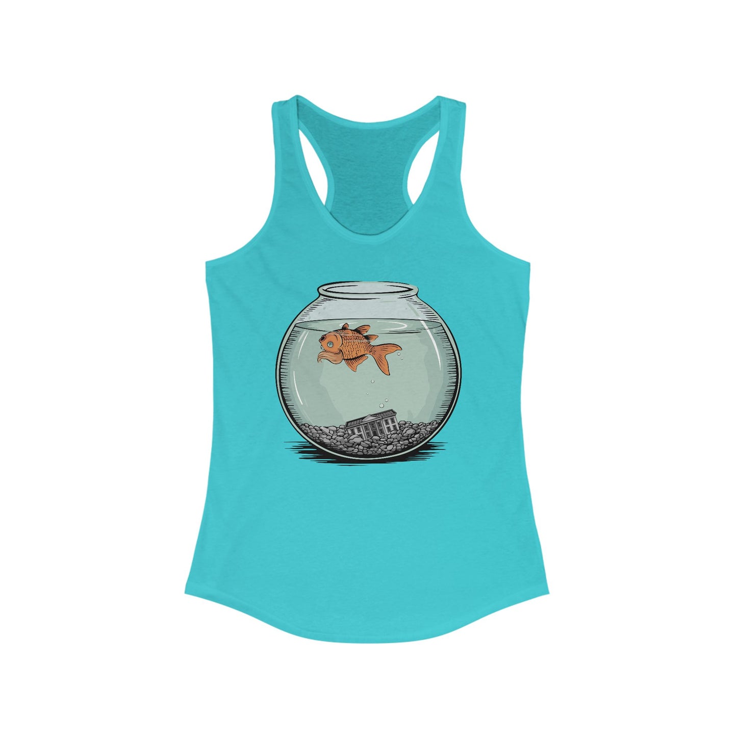 Dead Goldfish In A Fishbowl Tank Top, Funny Politics Women's Tops, Leftist Liberal Political Humor Shirts, Orange Fish Floating