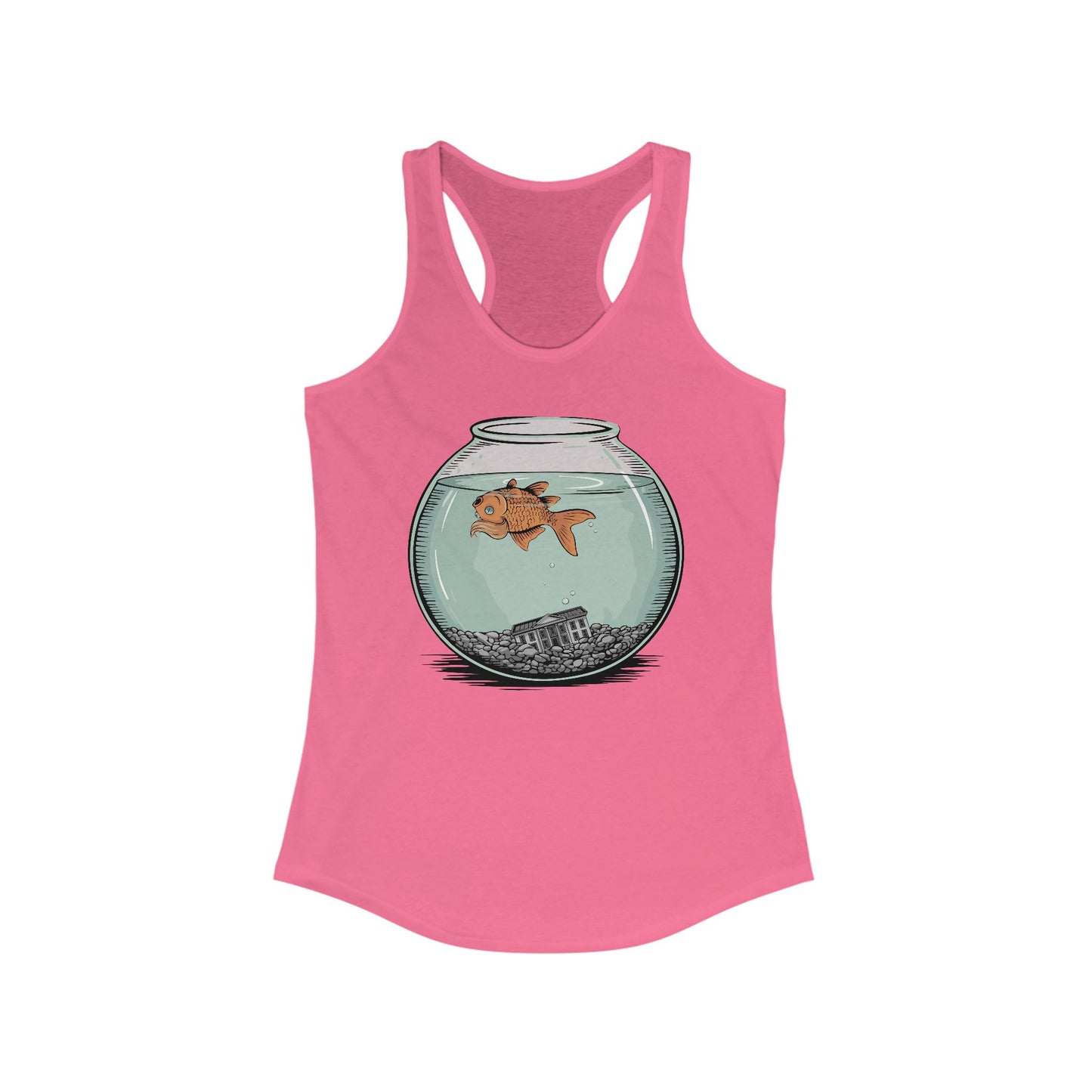 Dead Goldfish In A Fishbowl Tank Top, Funny Politics Women's Tops, Leftist Liberal Political Humor Shirts, Orange Fish Floating