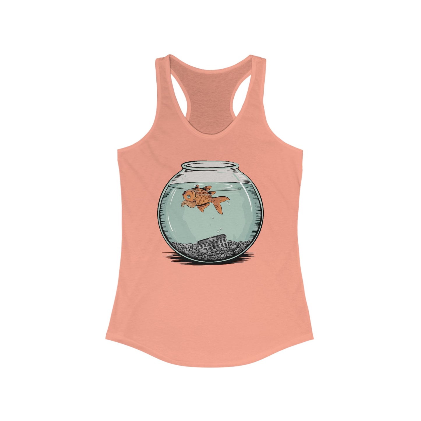 Dead Goldfish In A Fishbowl Tank Top, Funny Politics Women's Tops, Leftist Liberal Political Humor Shirts, Orange Fish Floating