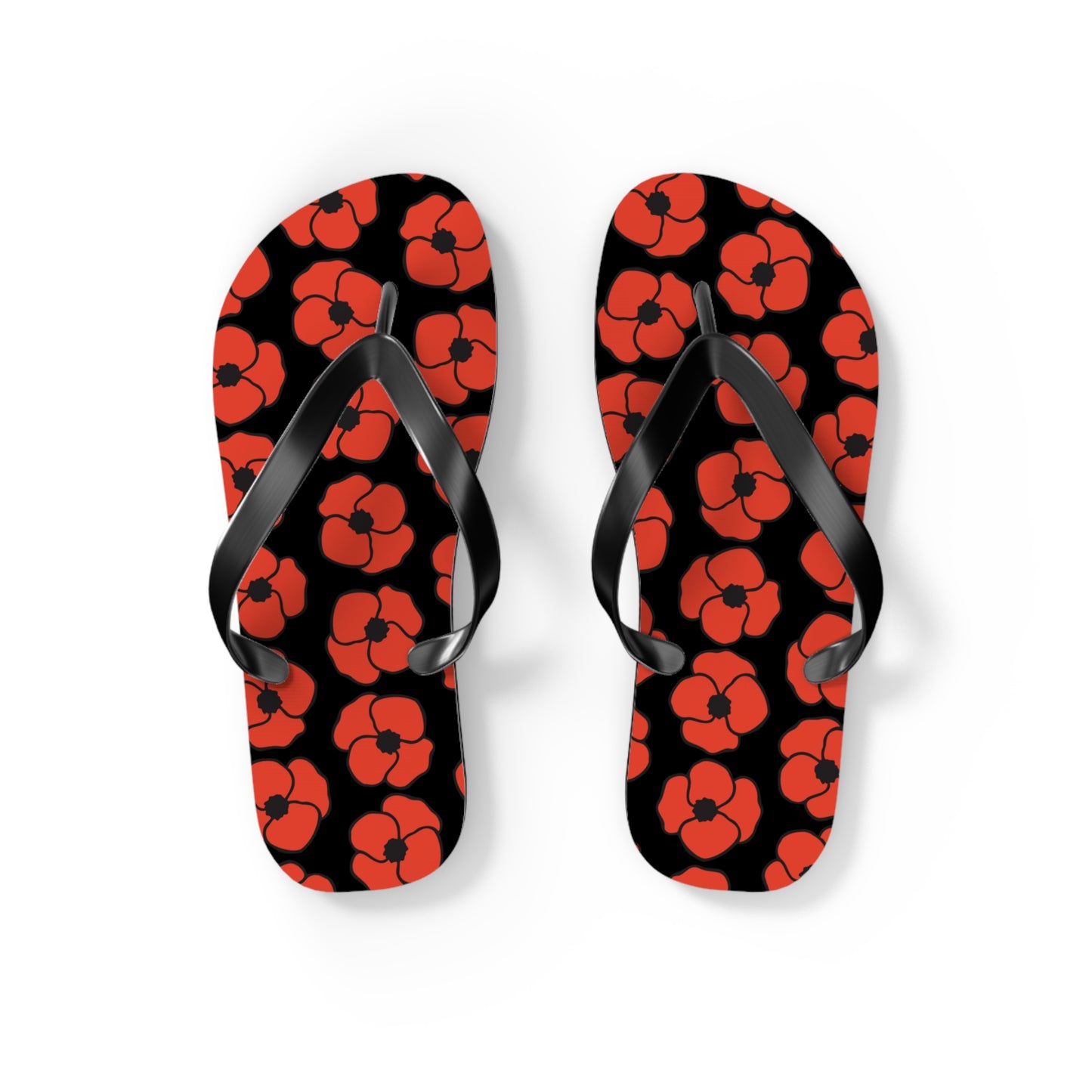 Floral Poppies Flip Flops - Poppy Flowers Spring Summer Sandals, Beach Footwear, Vacation Essentials, Outdoor Relaxation, Gift for Her