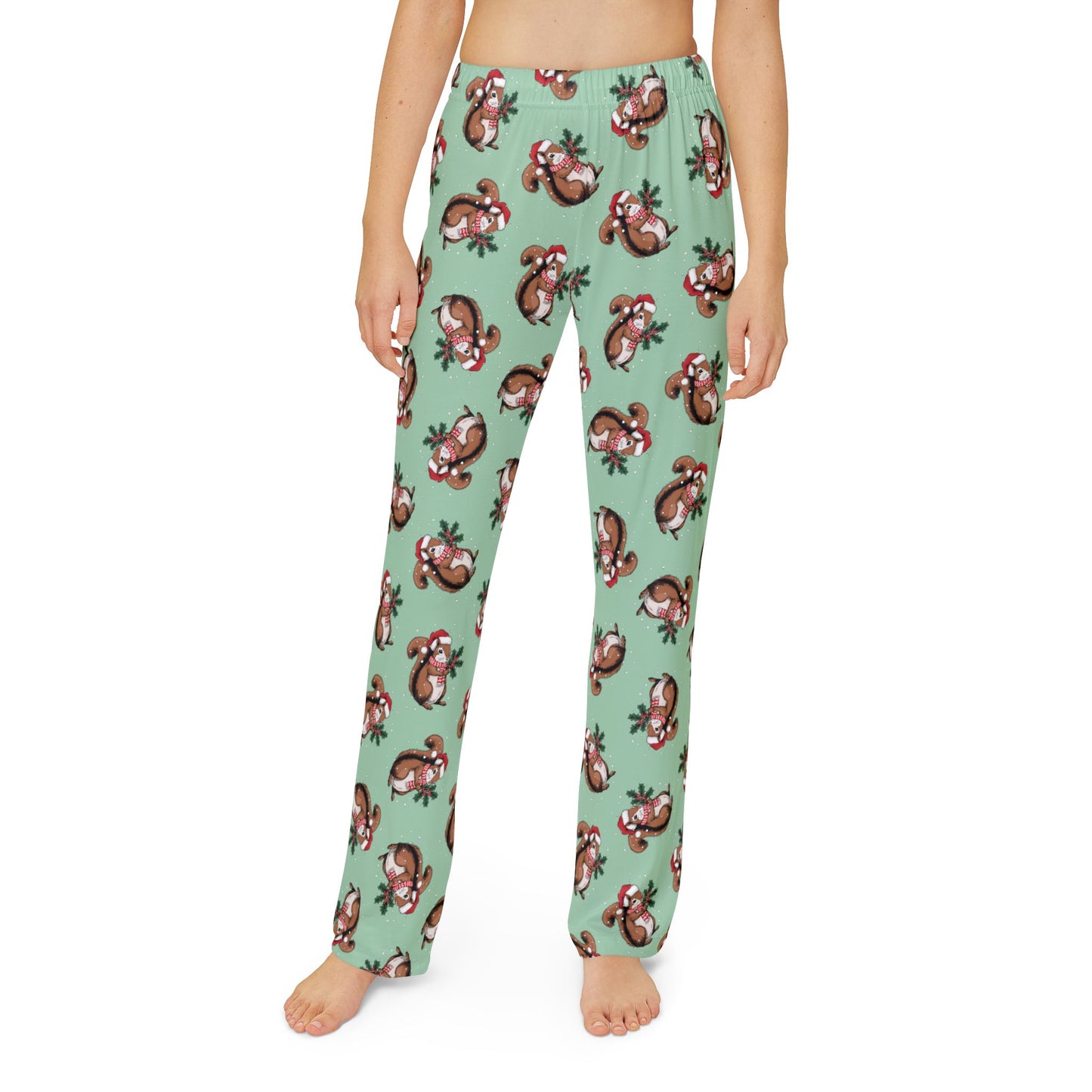 Christmas Squirrel Kid's Pajama Pants, Festive Holiday Xmas Santa Squirrels Children's Pajamas, Boys Girls Pajama Bottoms