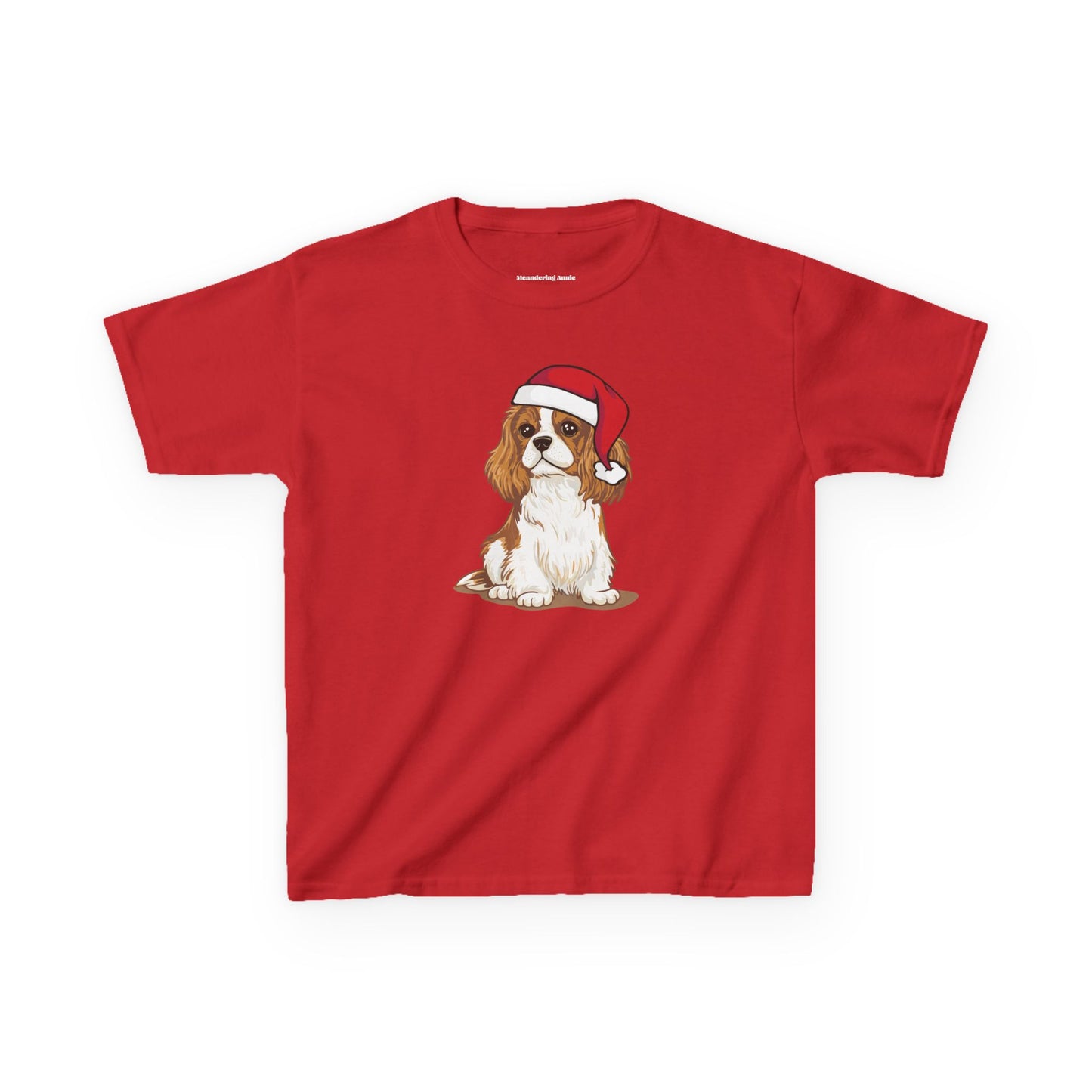 Kids Christmas Dog T-shirt, Santa Cavalier King Charles Spaniel Dogs Tee, Family Holiday Shirts, Children's Xmas Apparel Boys Girls Unisex