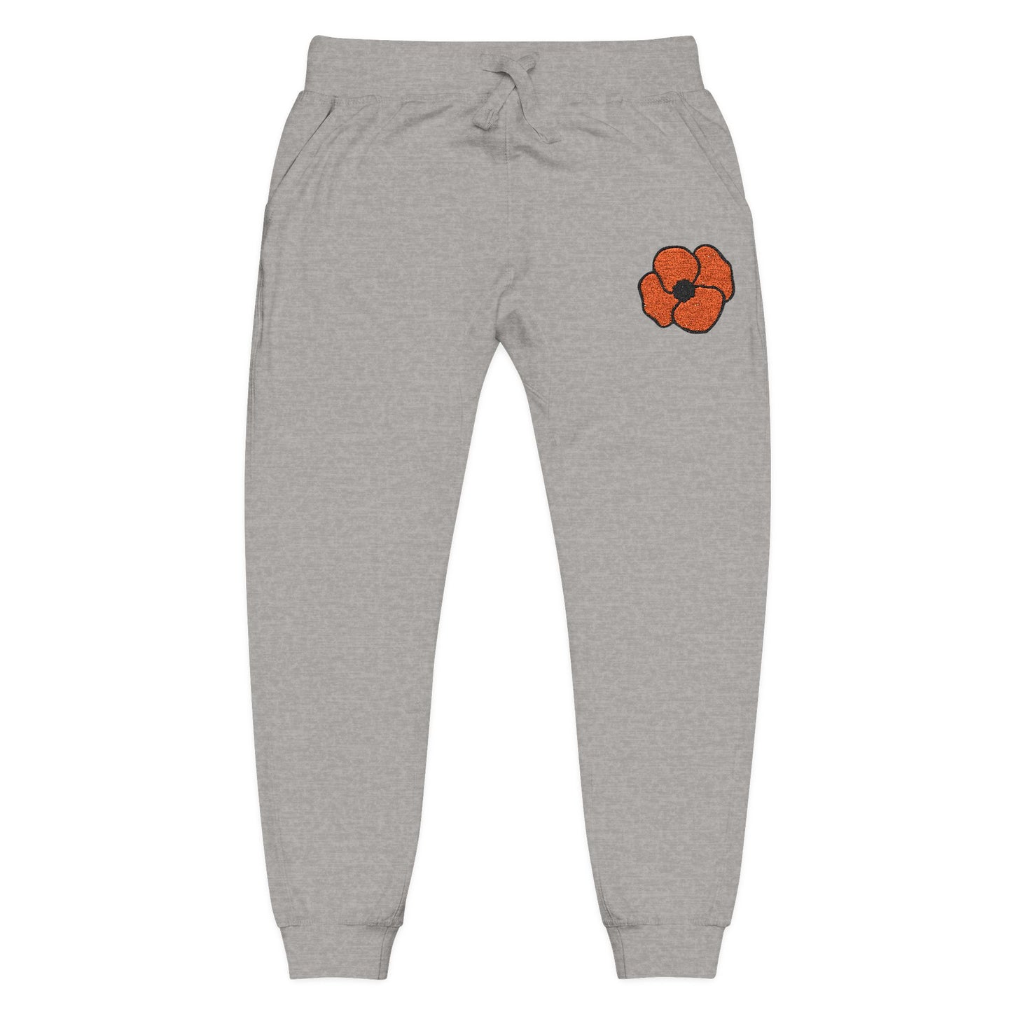 Embroidered Poppy Fleece Sweatpants, Floral Lounge Pants, Casual Flower Joggers, Cozy Embroidery Bottoms, Poppies Botanical Activewear