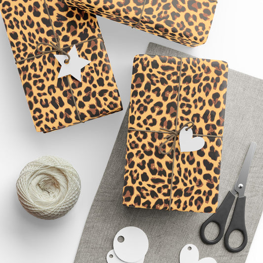 Leopard Print Wrapping Paper, Cheetah Pattern Glossy Gift Wrap, Jungle Theme Decor, Birthday Gifting Supplies, Animal Print Papers