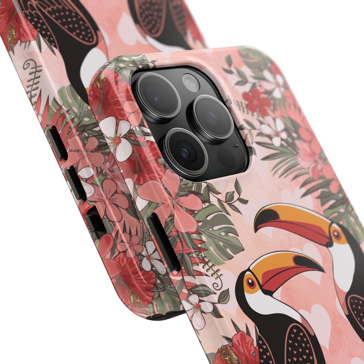 Toucan Tropical Love Birds Phone Case | Tropic Toucans Floral Hearts Art Cell Phone Cases