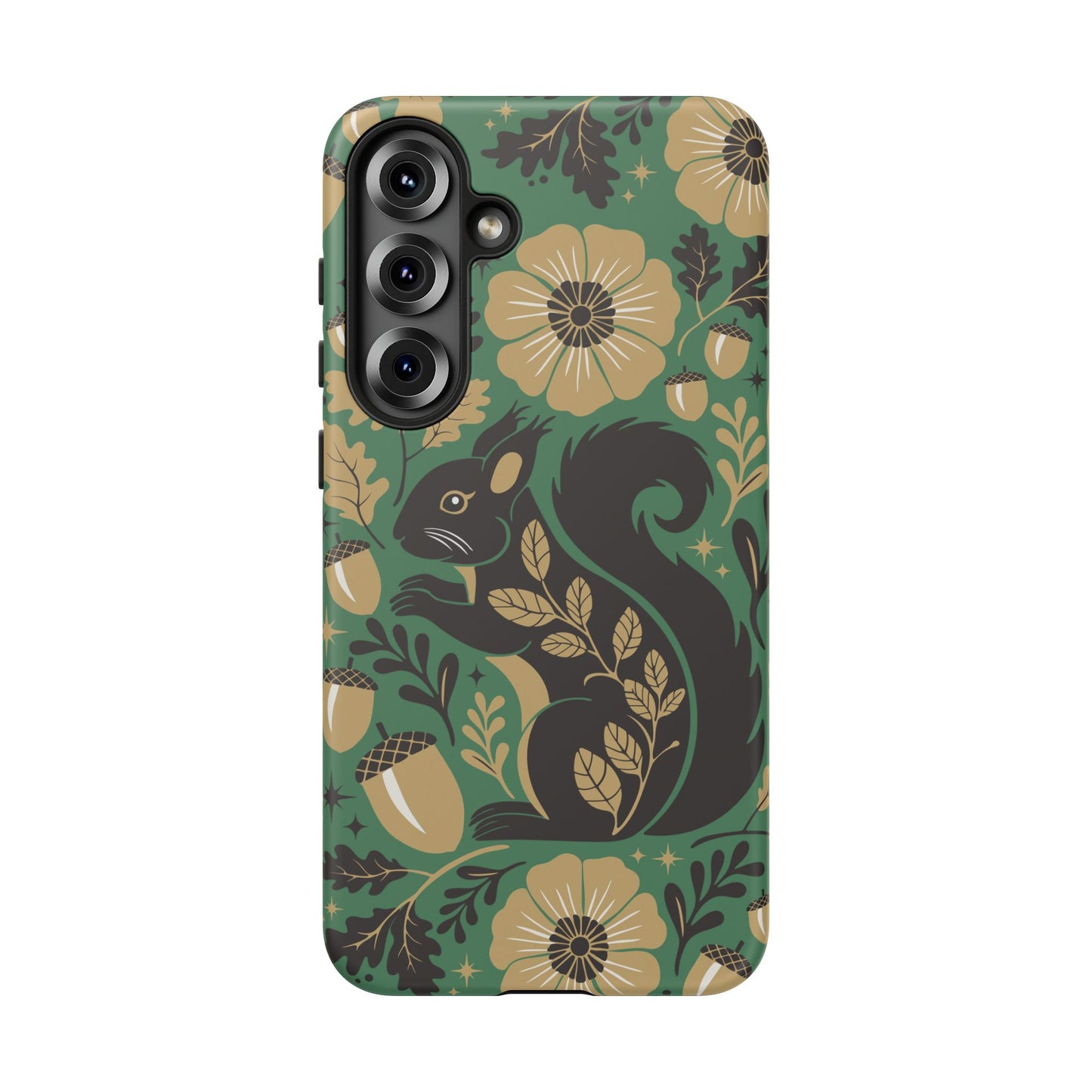 Green Squirrel Floral Pattern Cell Phone Case | Botanical Folk Art Acorn Leaves Design, Iphone Google Pixel Samsung Cases Matte Finish