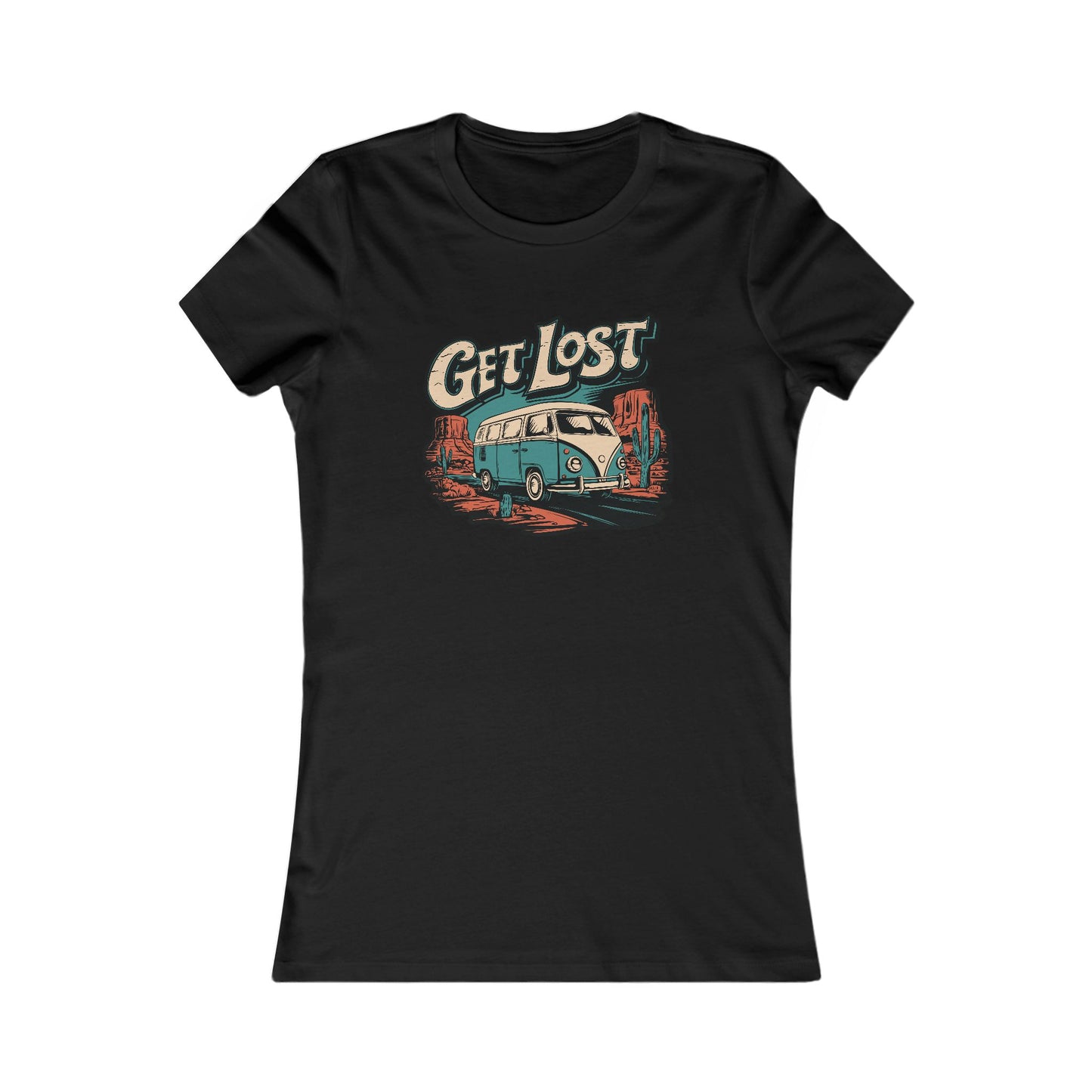 Get Lost Vintage Van Vanlife Utah Arizona Desert Roadtrip Fitted Ladies T-shirt Women's Favorite Tee