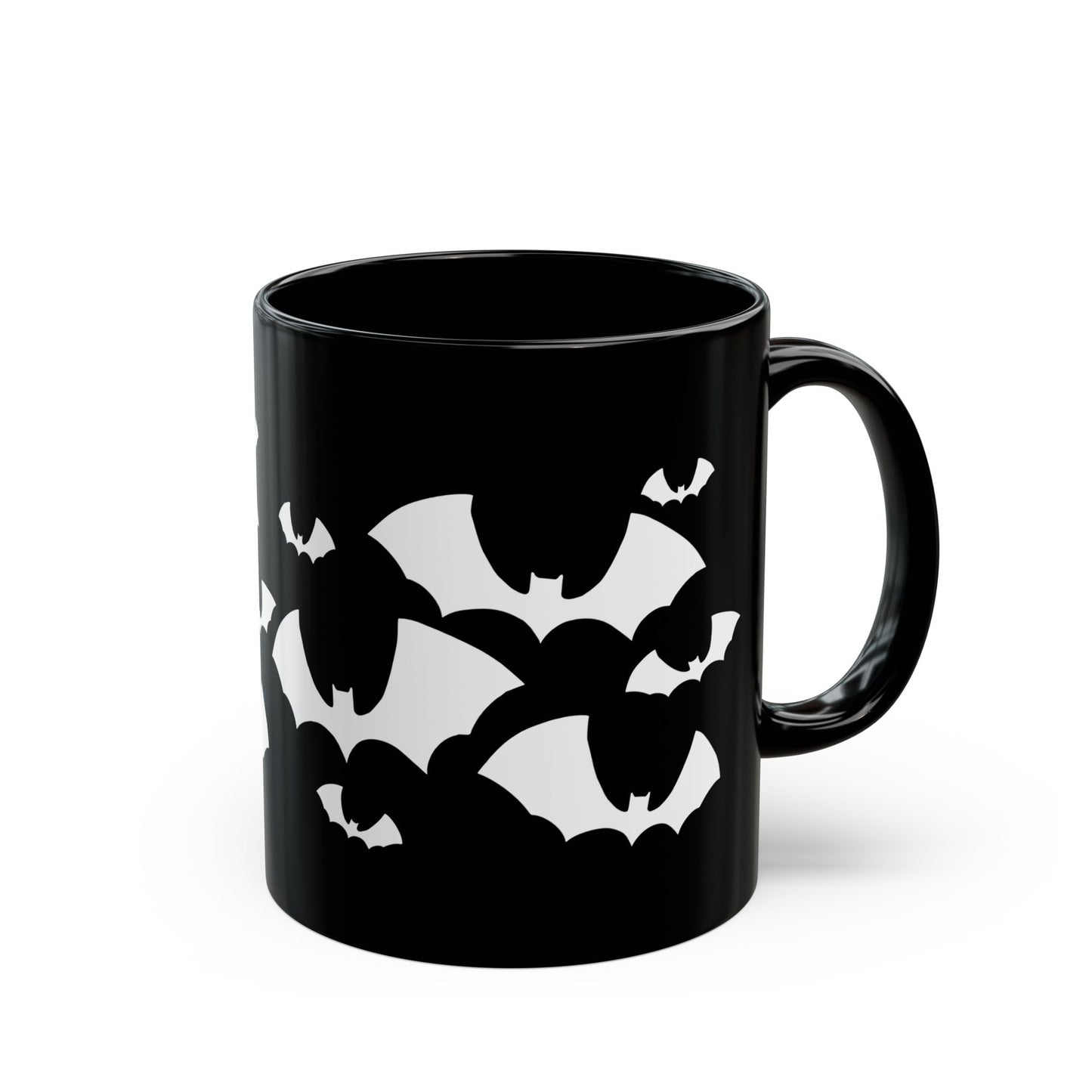 Bats Halloween Black Ceramic Coffee Mug 11oz with Spooky Flying Bat Gothic Goth Design Tea Mugs, Fall Gifts