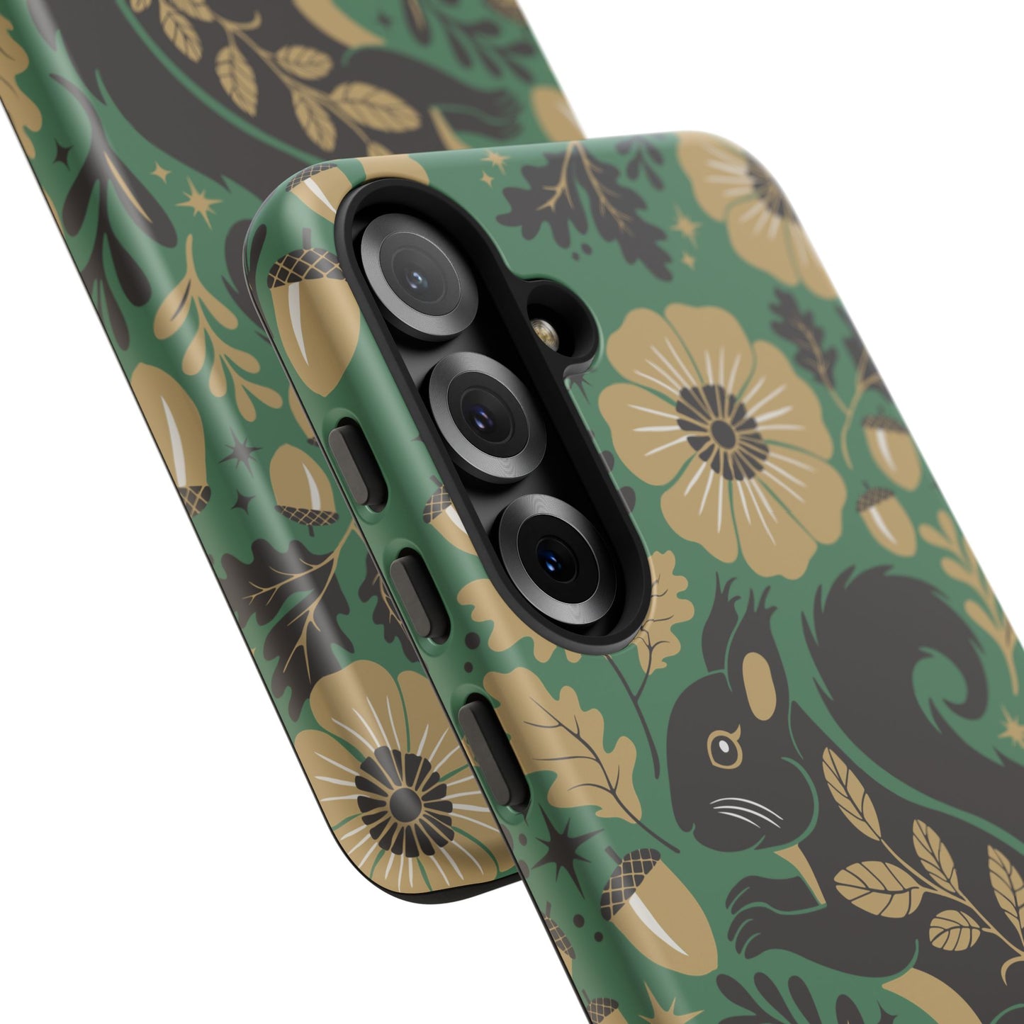 Green Squirrel Floral Pattern Cell Phone Case | Botanical Folk Art Acorn Leaves Design, Iphone Google Pixel Samsung Cases Matte Finish