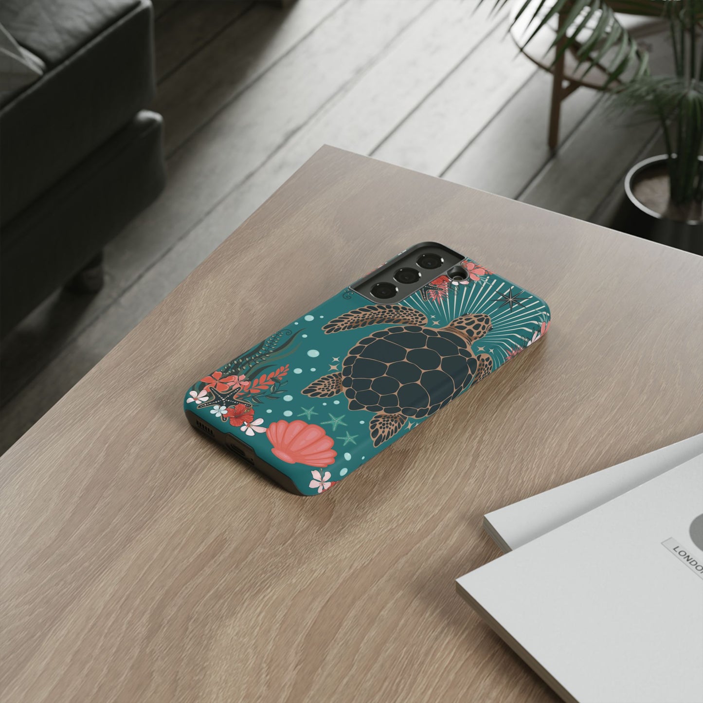 Sea Turtle Illustration Phone Case | Ocean Turtles Coral Floral Pattern Cell Phone Cases - Iphone, Google Pixel, Samsung - Matte Finish