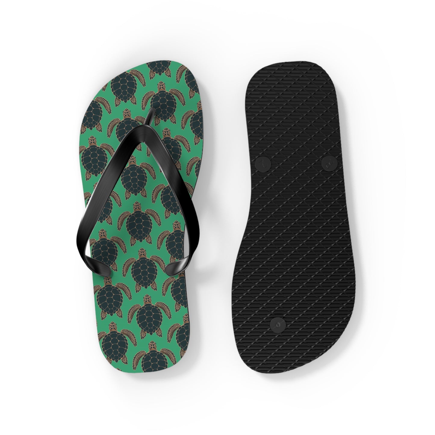 Sea Turtle Pattern Flip Flops | Tropical Green Turtles Beach Sandals, Summer Vacation Pool Attire Ocean Wildlife Nature Pattern