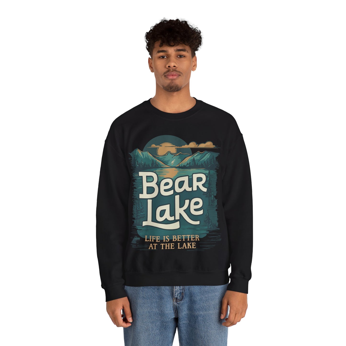 Bear Lake Scenic Mountain View Crewneck Sweatshirt with Utah Idaho Vacation Destination, Mens Womens Pullover Sweatshirts