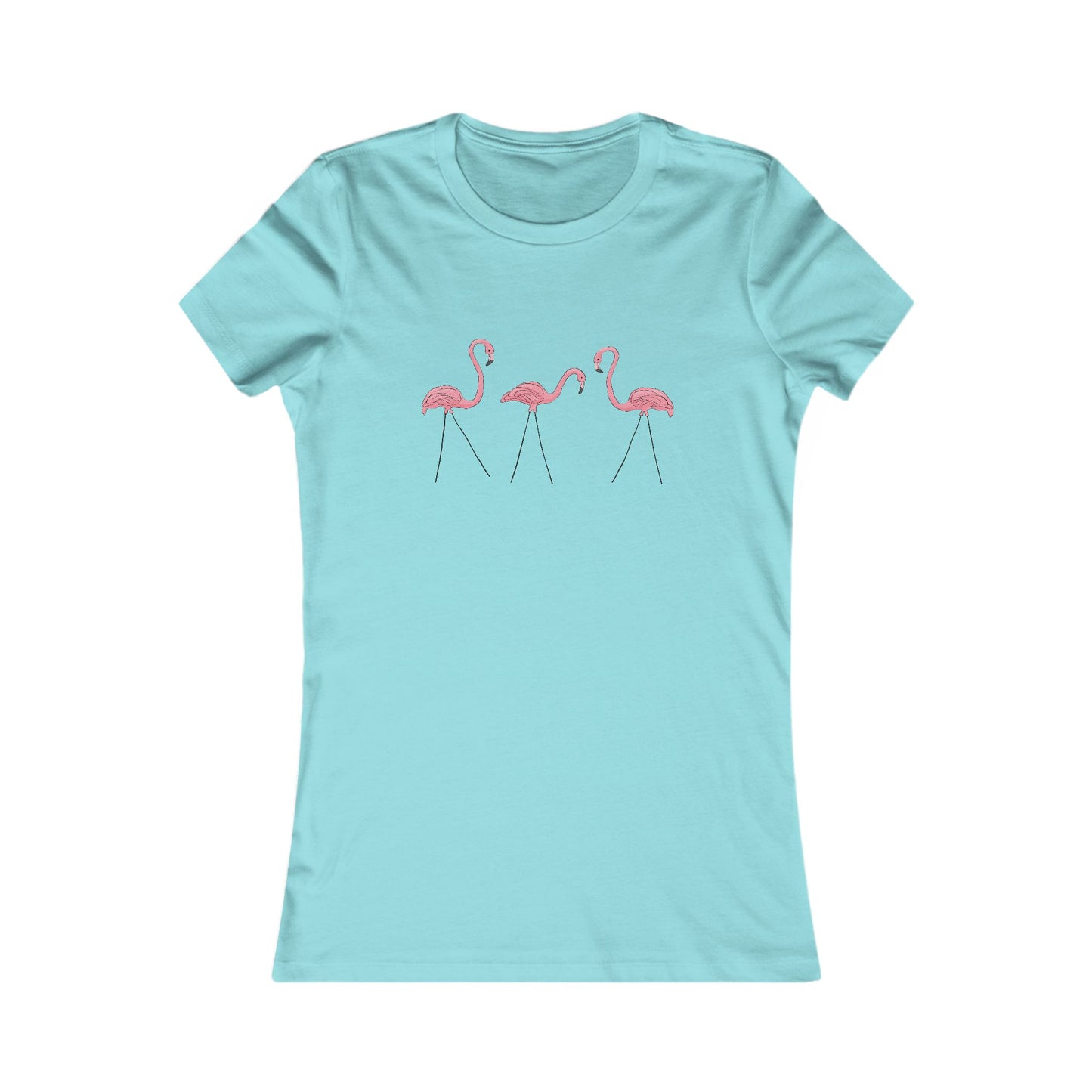 Pink Plastic Flamingos Fitted T-shirt Women's Tee with Lawn Flamingo Print