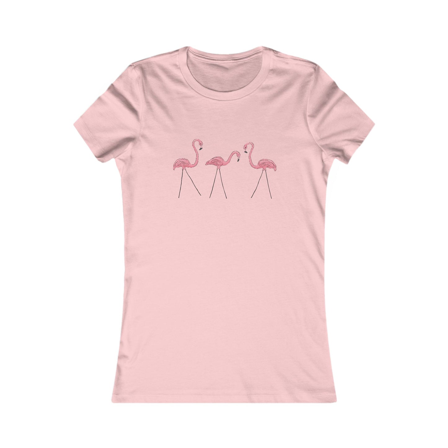 Pink Plastic Flamingos Fitted T-shirt Women's Tee with Lawn Flamingo Print