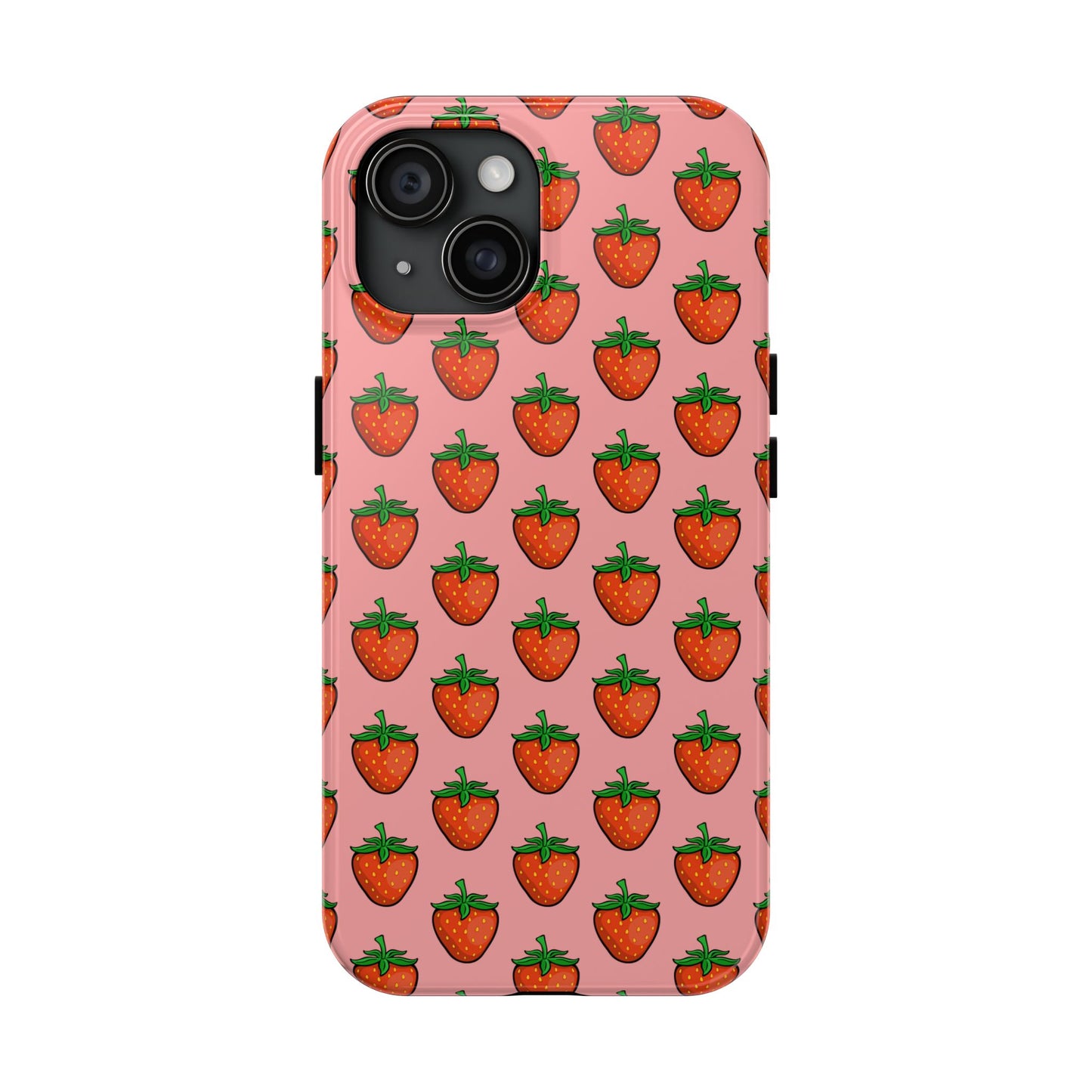 Strawberry Pattern Tough Phone Case, Cute Pink Berry Fruit Strawberries Design Cell Phone Cases