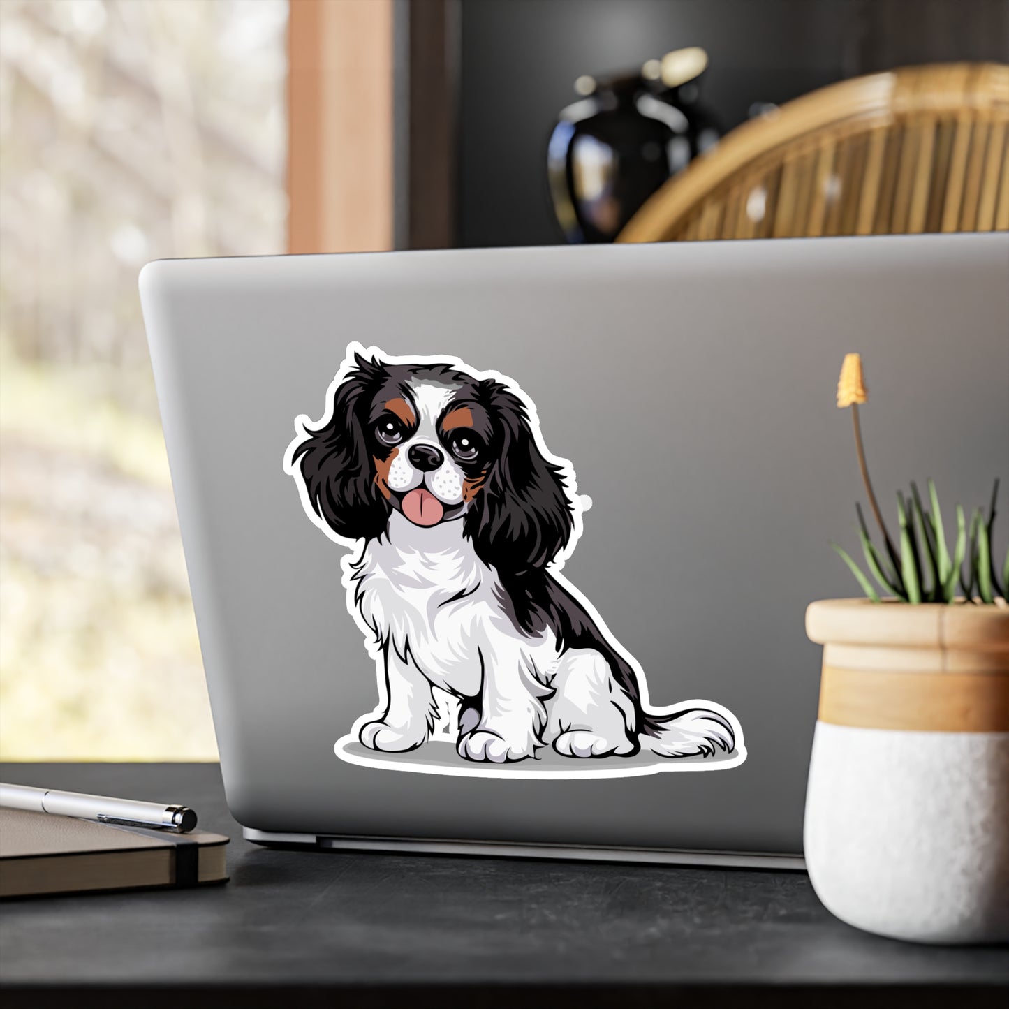 Charlie  Cavalier King Charles Spaniel Dog Vinyl Sticker Kiss-Cut Vinyl Decals with Pet Dog Cavalier Puppy Print