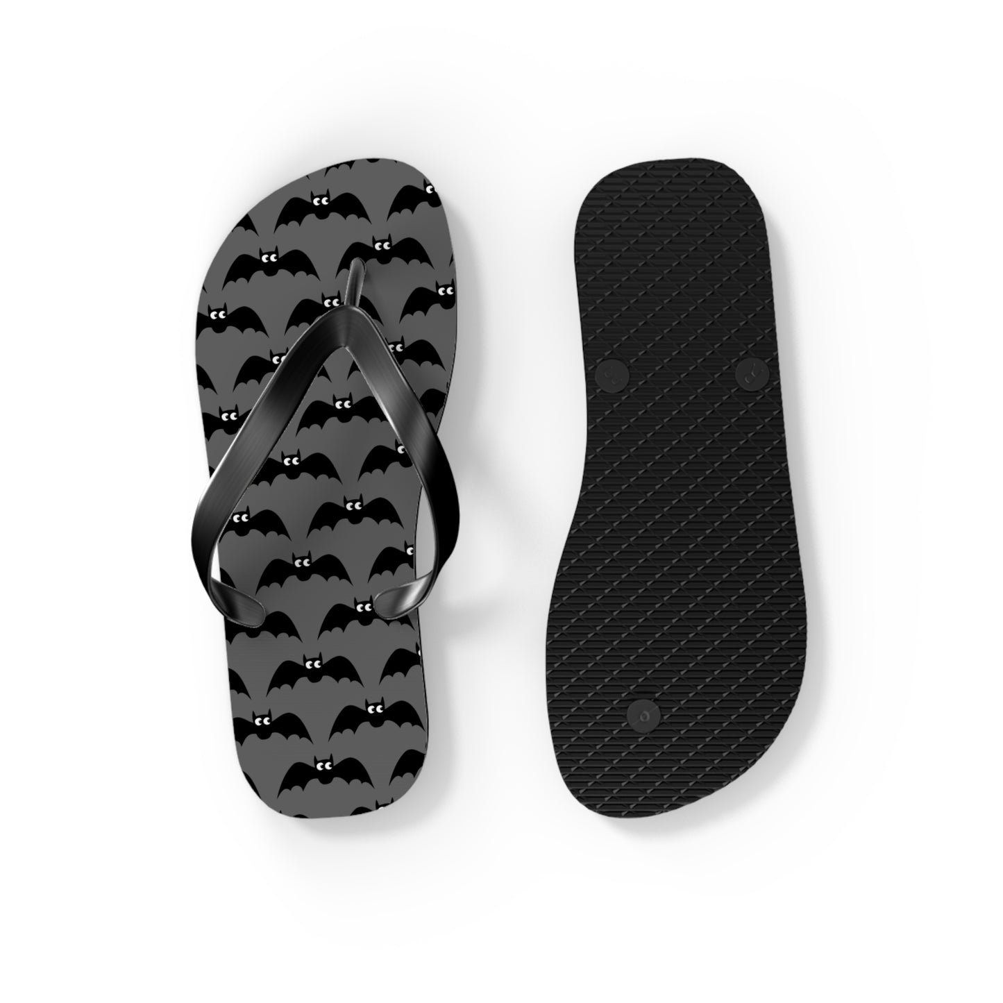 Bat Pattern Flip Flops | Black & Gray Goth Halloween Bats Print Sandals, Gothic Beach Pool Summer Footwear