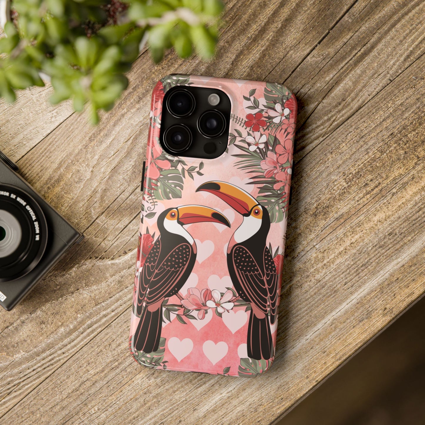 Toucan Tropical Love Birds Phone Case | Tropic Toucans Floral Hearts Art Cell Phone Cases