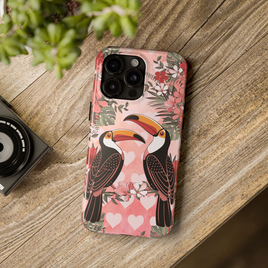 Toucan Tropical Love Birds Phone Case | Tropic Toucans Floral Hearts Art Cell Phone Cases