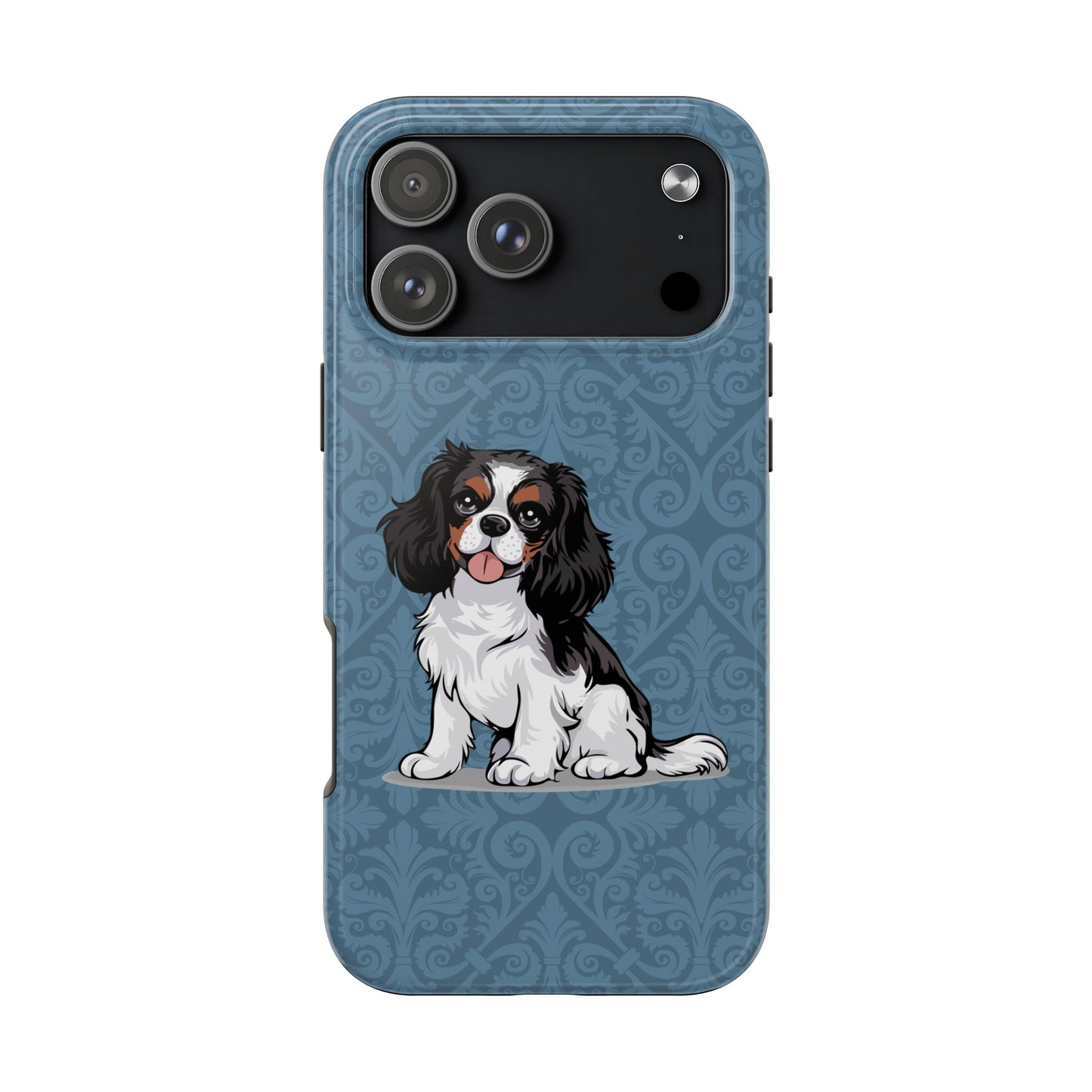 Tricolor Cavalier King Charles Spaniel Dog Phone Case, Tough Phone Cases Pet Dogs Blue Pattern
