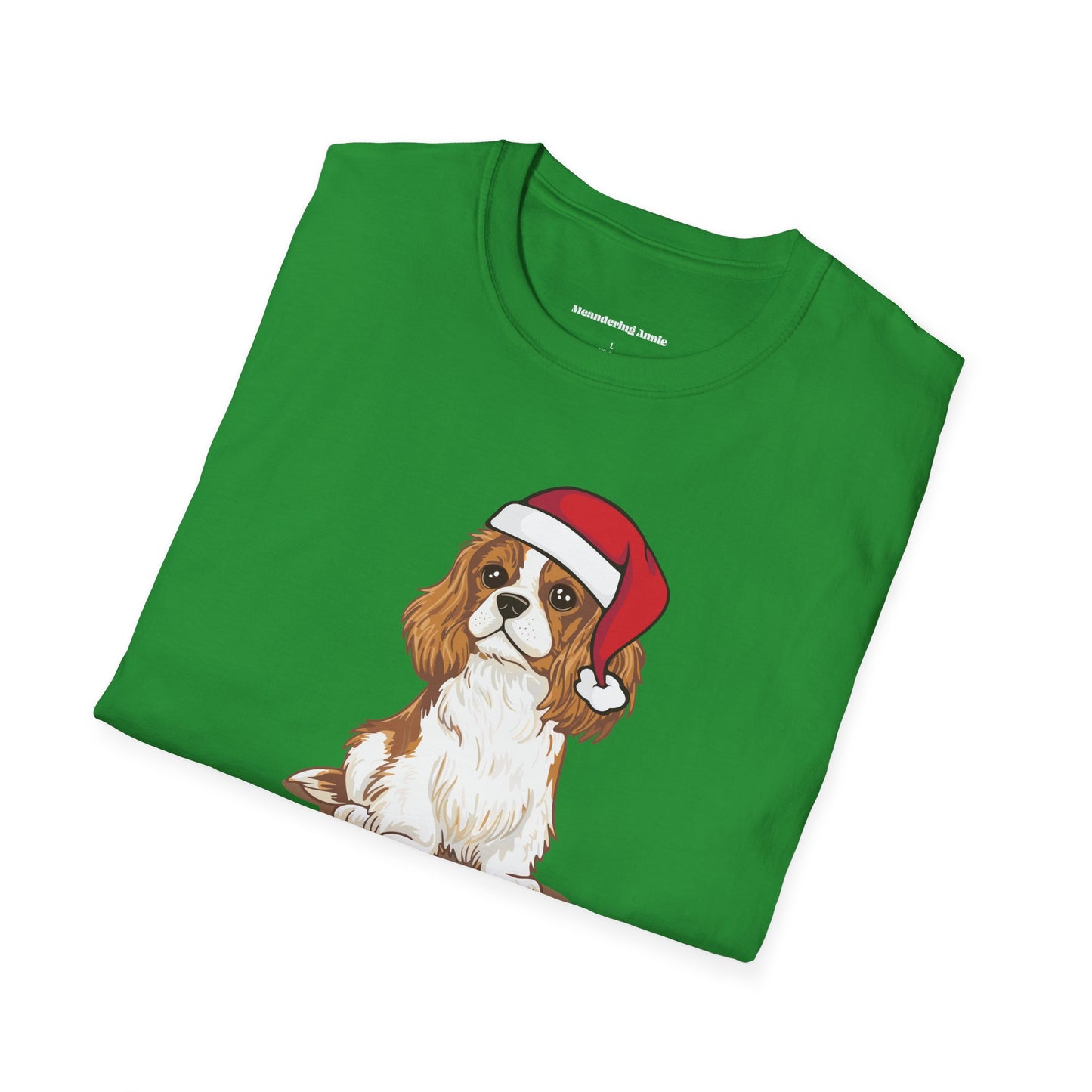 Christmas Blenheim Cavalier King Charles Spaniel Dog T-Shirt, Festive Holiday Xmas Pet Puppy Dogs In Santa Hat Cotton Tee Shirts