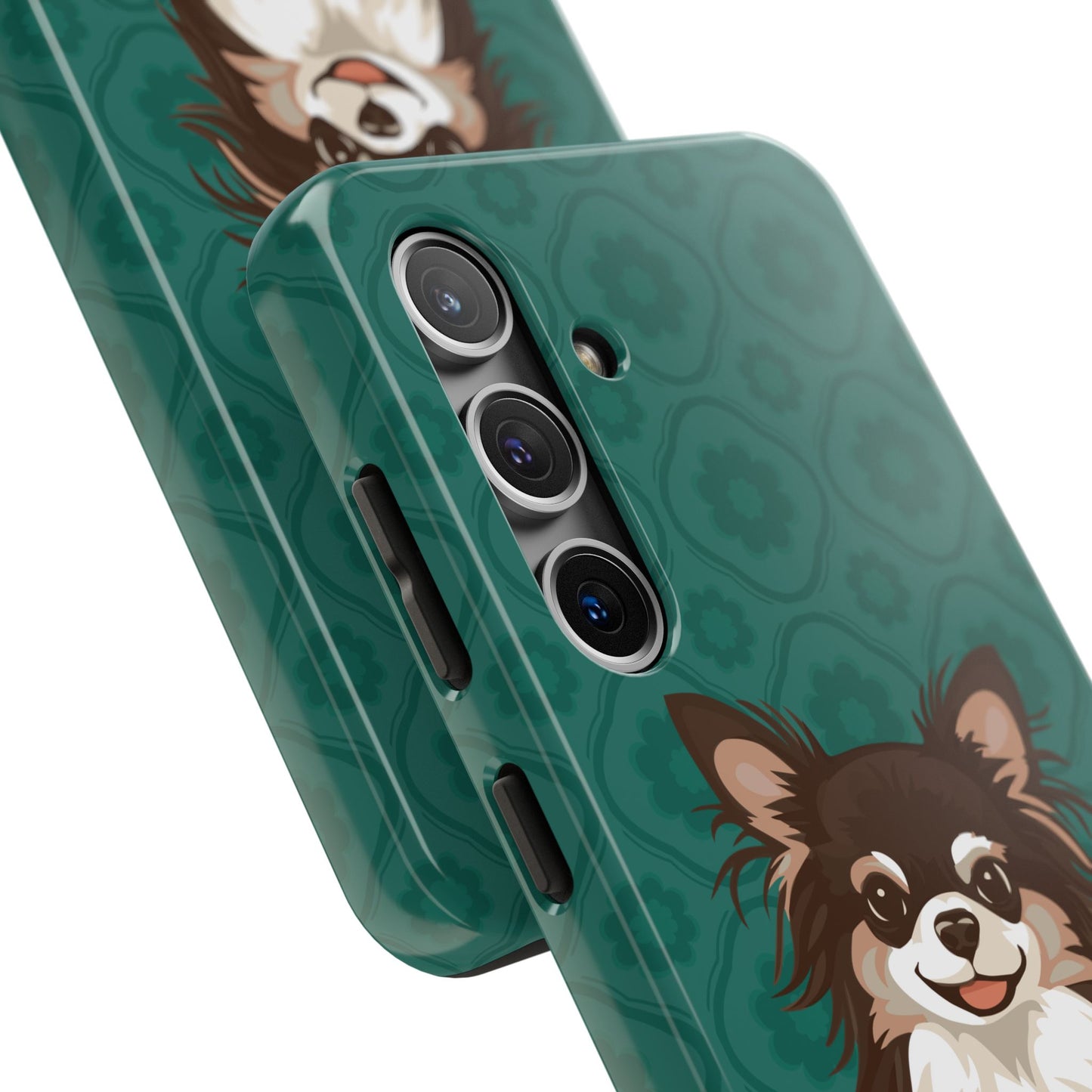 Long Haired Chihuahua Dog Phone Case, Tough Phone Cases Pet Dogs Teal Pattern