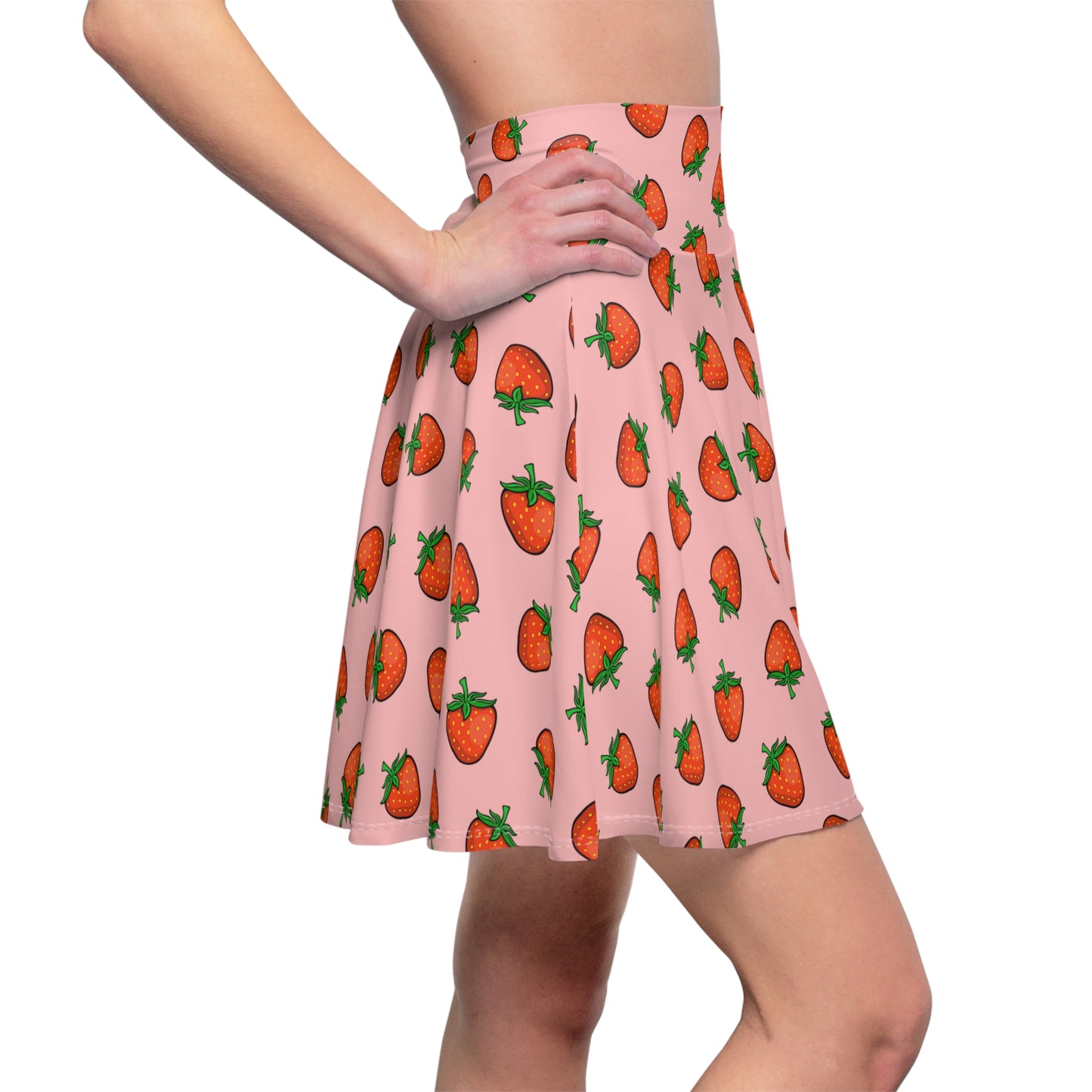 Strawberry Pattern Skater Skirt, Pink Fruit Strawberries Print, Ladies Berry Women's Skirts. Fun Summer Outfits