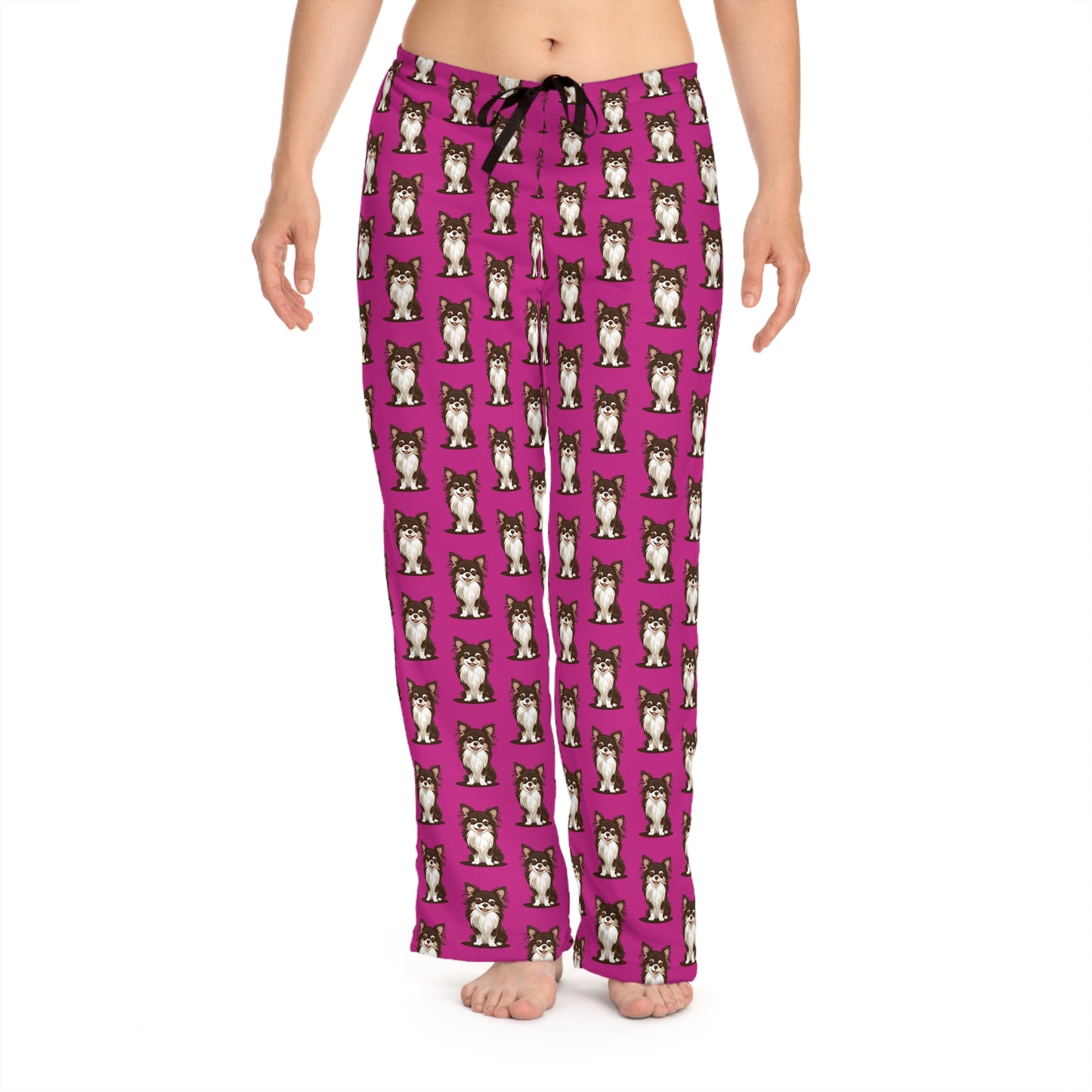 Long Haired Chihuahua Dog Hot Pink Women's Pajama Pants with Chihuahuas Puppy Pet Dog Pattern Loungewear Sleepwear PJ Bottoms