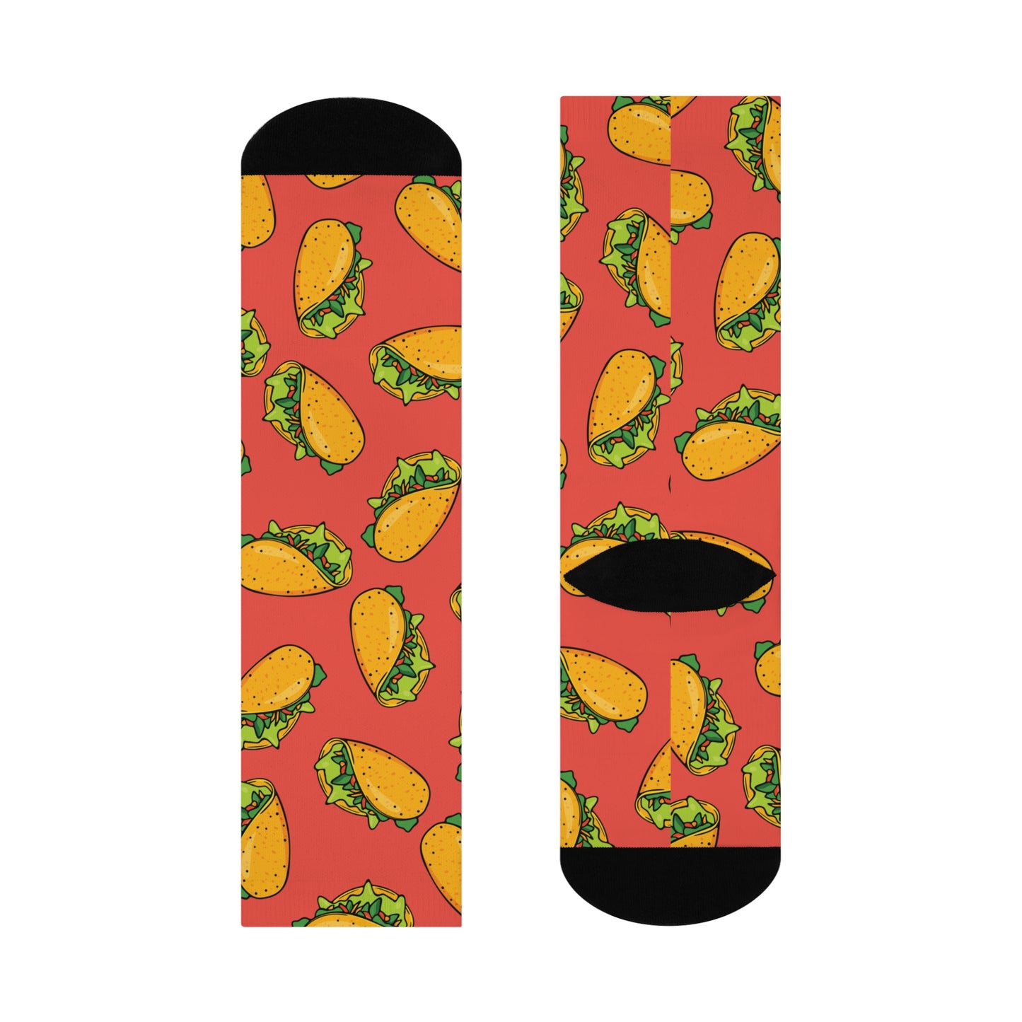 Taco Cushioned Crew Socks, Fun Novelty Tacos Pattern Design, Funny Mexican Food Socks