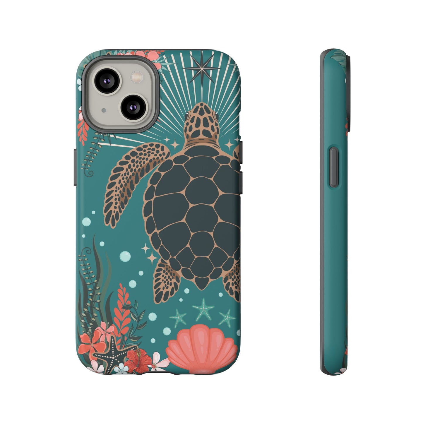 Sea Turtle Illustration Phone Case | Ocean Turtles Coral Floral Pattern Cell Phone Cases - Iphone, Google Pixel, Samsung - Matte Finish