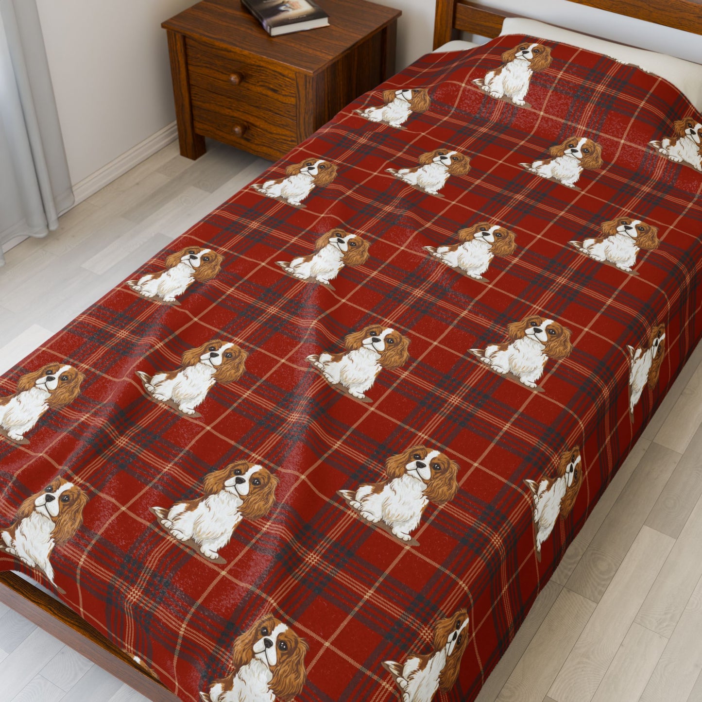 Blenheim Cavalier King Charles Spaniel Dog Red Plaid Blanket | Velveteen Plush Throw Blankets Bedding