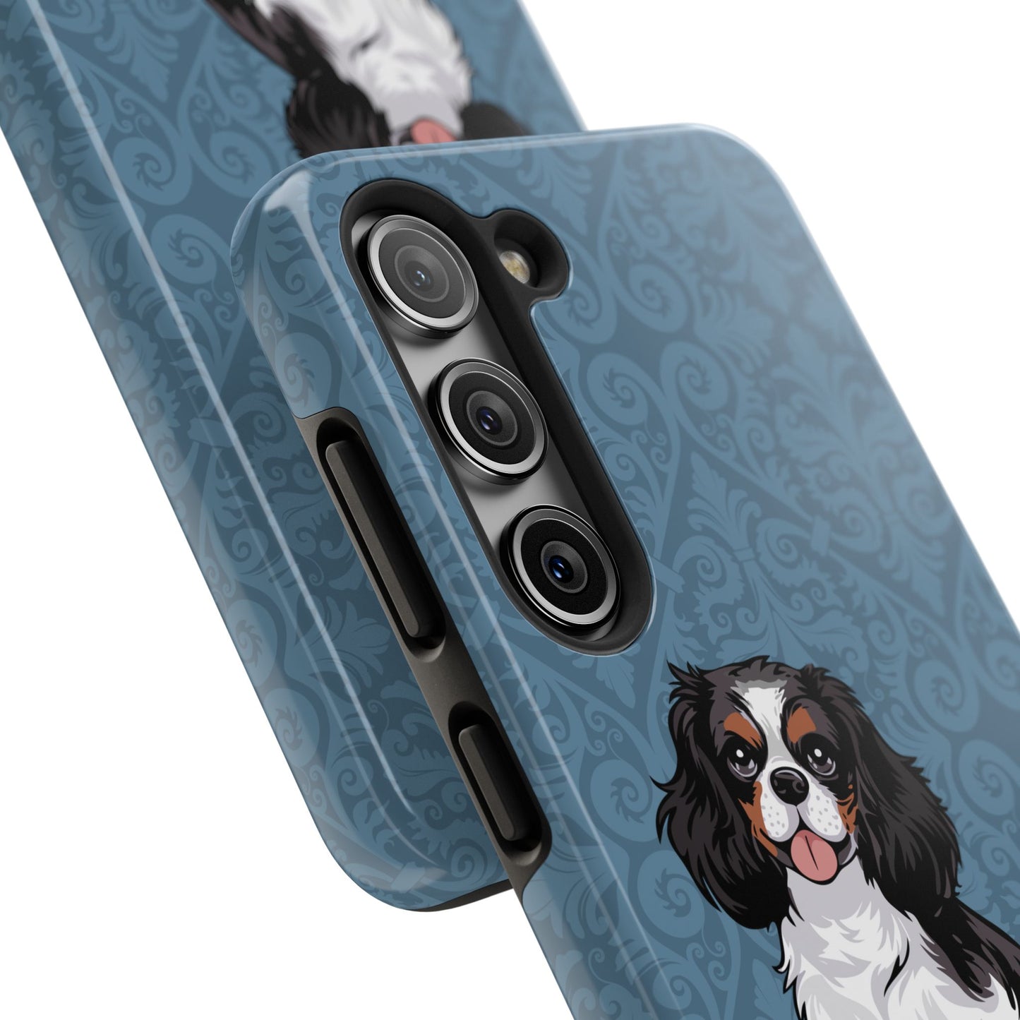 Tricolor Cavalier King Charles Spaniel Dog Phone Case, Tough Phone Cases Pet Dogs Blue Pattern