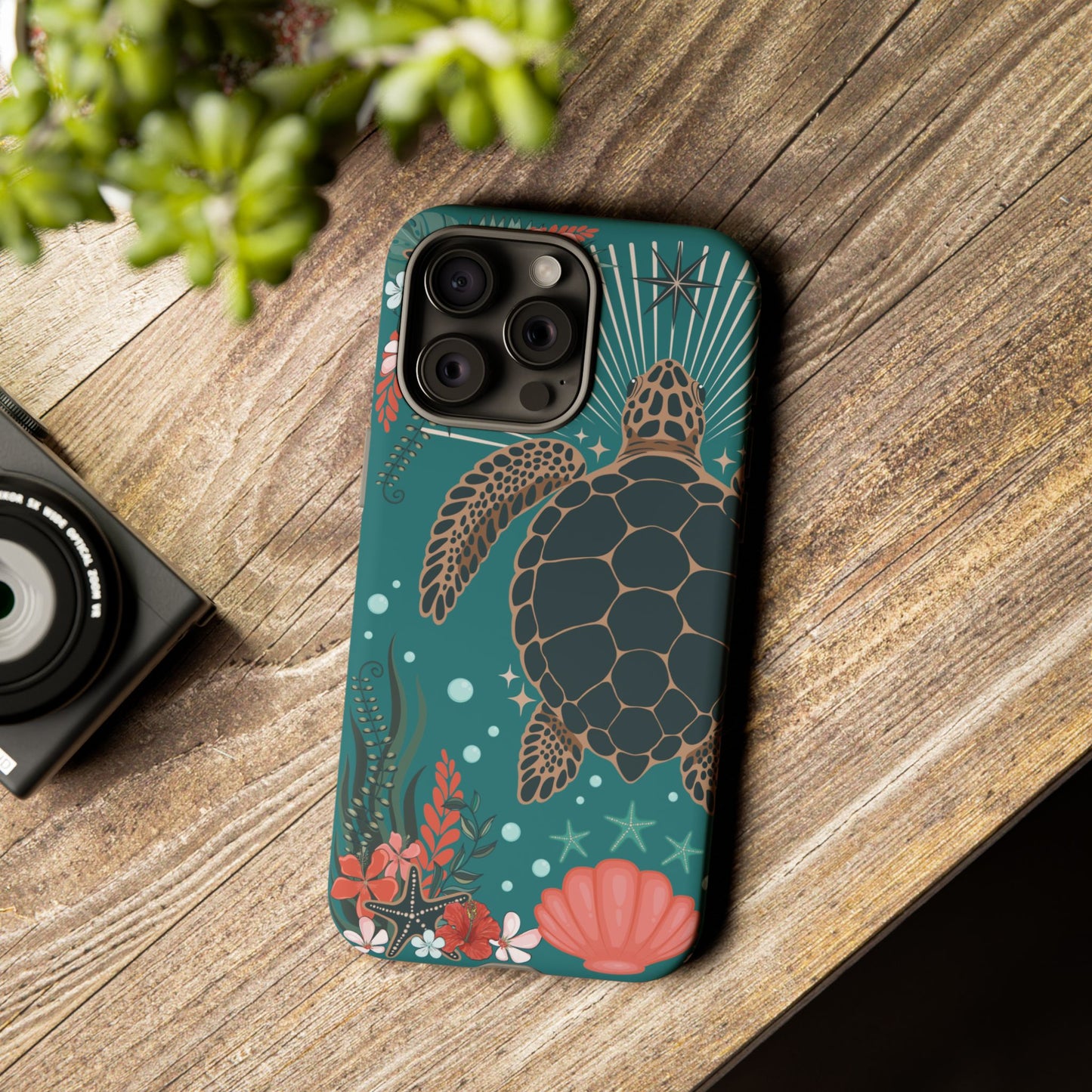 Sea Turtle Illustration Phone Case | Ocean Turtles Coral Floral Pattern Cell Phone Cases - Iphone, Google Pixel, Samsung - Matte Finish