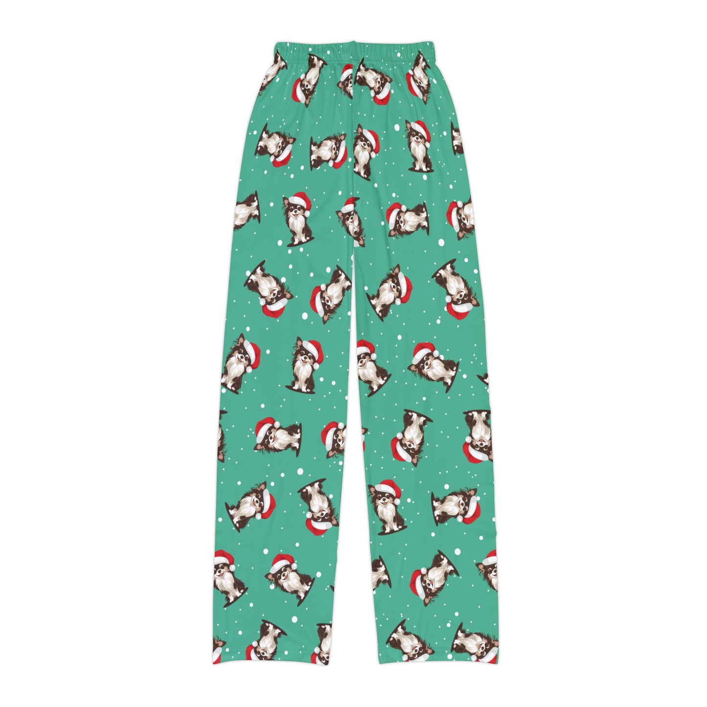 Kid's Christmas Long Haired Chihuahua Dog Pajama Pants, Holiday Xmas Santa Dogs Children's Pajamas, Boys Girls Winter Pajama Bottoms