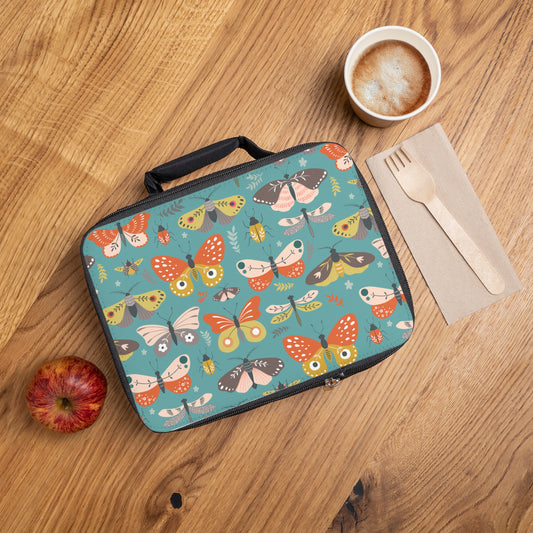 Flutter Frolic Moth, Butterfly, Dragonfly Lunch Bag Insulated School Beach Picnic Fabric Lunch Box