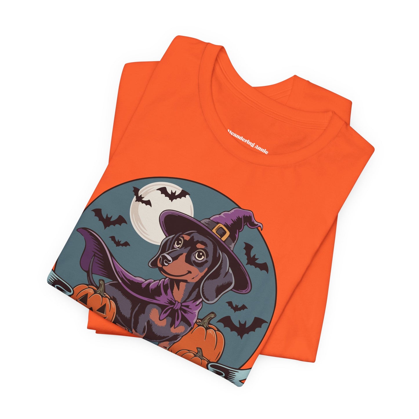 Spooky Dachshund Halloween T-shirt, Happy Halloweenie Unisex Tee, Witchy Weiner Long Dog, Pumpkins Bats, Fall Holiday Shirts