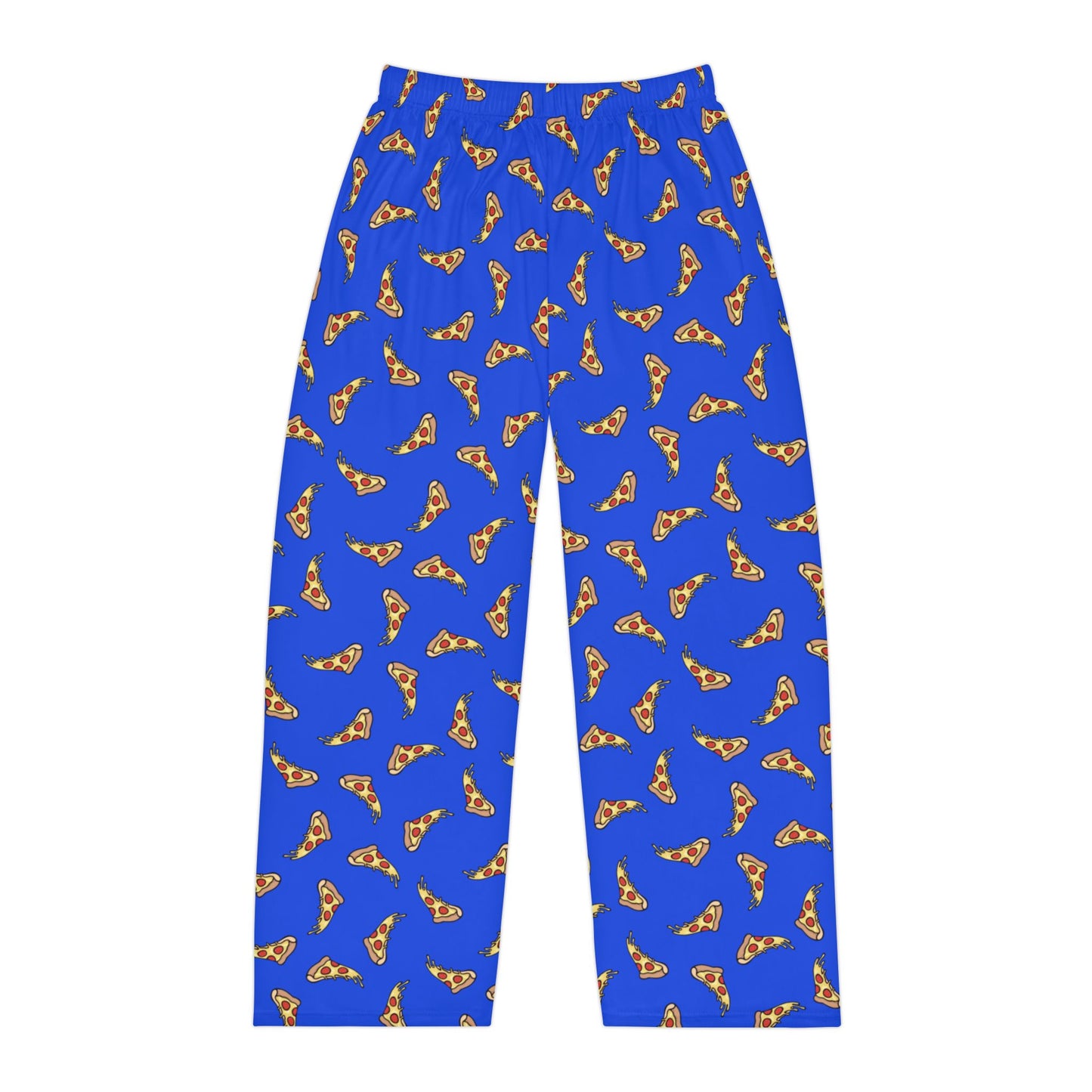 Pepperoni Pizza Slice Pattern Pajama Pants, Blue Cheese Pizzas Design PJ Bottoms, Loungewear Sleepwear, Fun Novelty Cheesy Pizza Slices