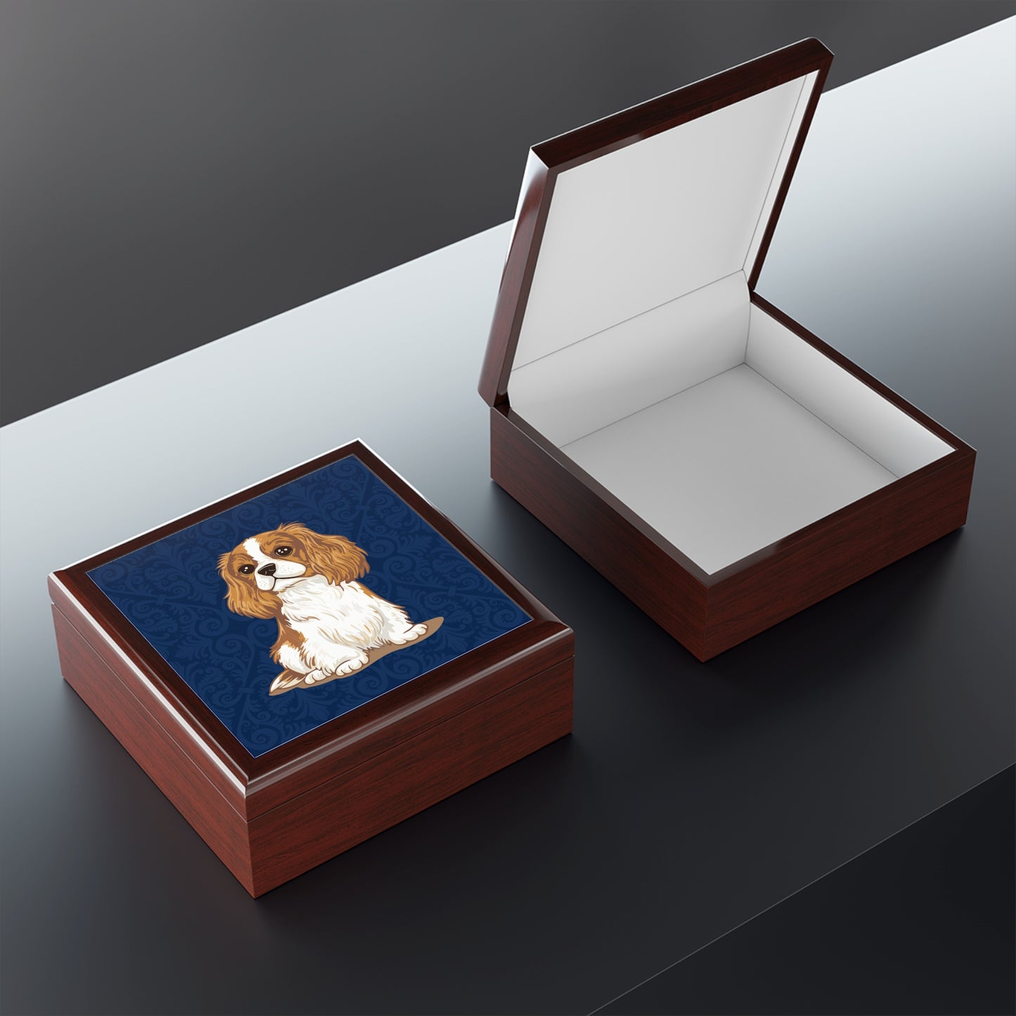 Cavalier King Charles Spaniel Dog Jewelry Box, Wood Keepsake Trinket Organizer, Accessory Case