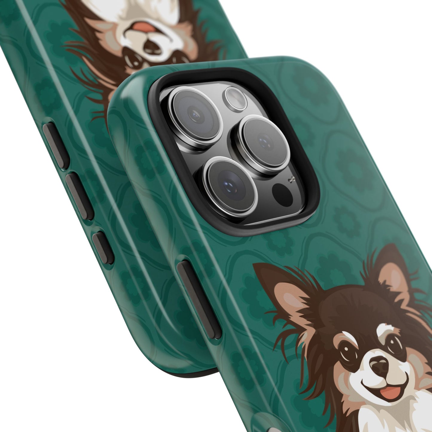 Long Haired Chihuahua Dog Phone Case, Tough Phone Cases Pet Dogs Teal Pattern