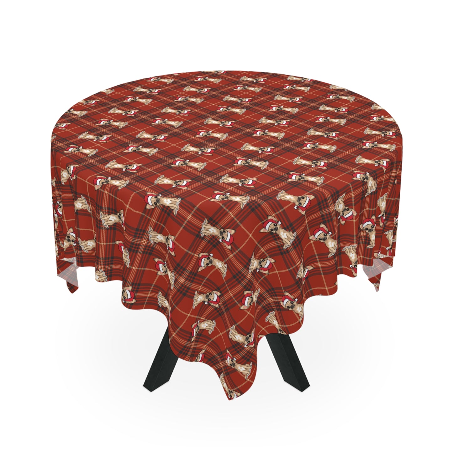 Christmas Chihuahua Puppy Dog Tablecloth, Plaid Holiday Santa Chihuahuas Dogs Table Cloth, Festive Home Decor, Winter Party Dining Setting